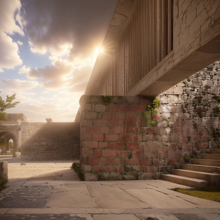 There is a stone walkway leading to a stone building., Photorealistic", Photorealistic", Nadir Afonso, Xavier Blum Pinto, Jacob Pinas, Rendering with Vray, Rendered with povray, Rendered in Corona, Realistic architecture, by Pedro Pedraja, Matteo Perez, Works inspired by João Arthur da Silva