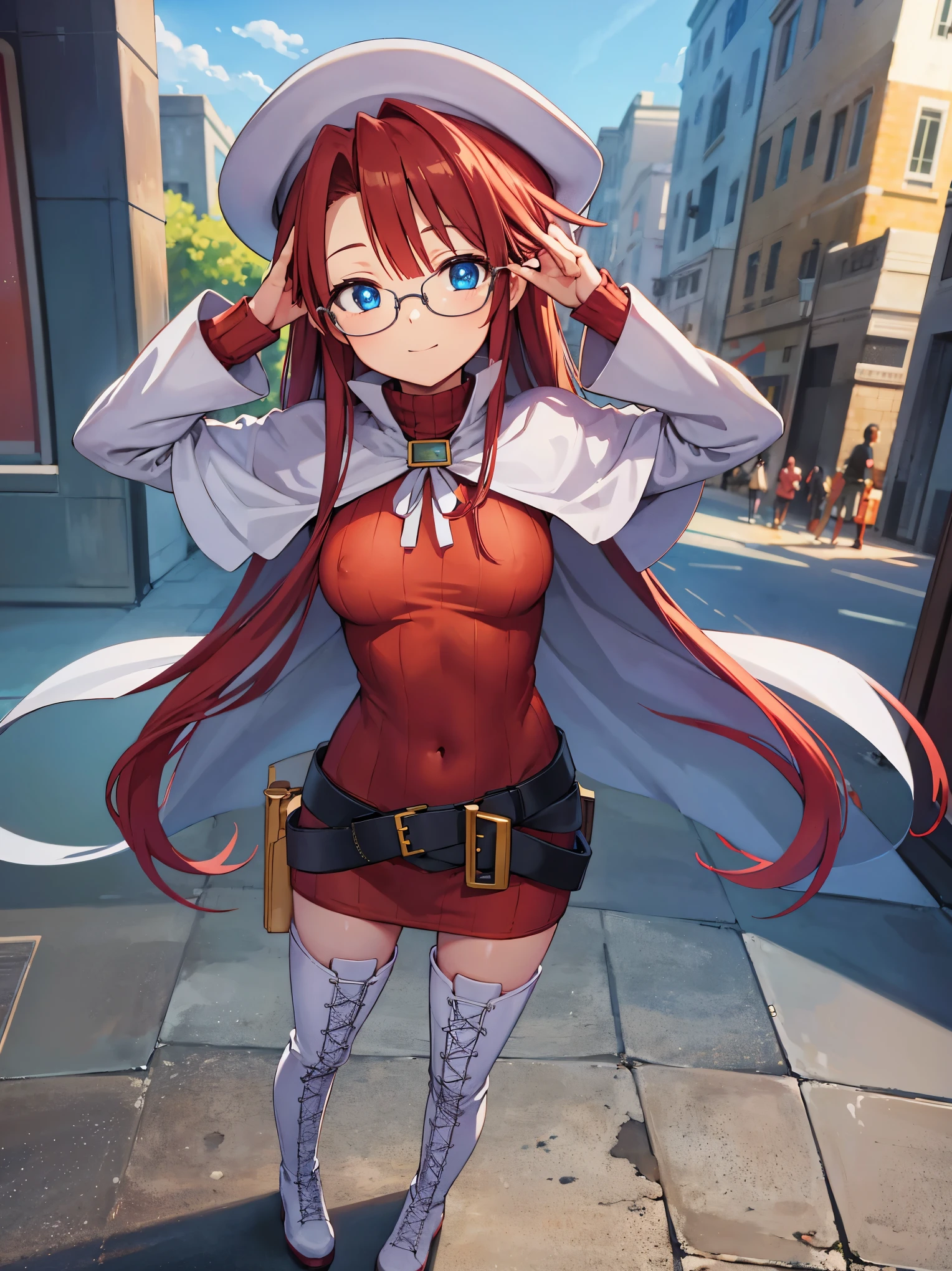 pov,summonnightaty, aty, (young:1.3),long hair, blue eyes, red hair, beret, hat, glasses,
BREAK long hair, thighhighs, hat, dress, boots, glasses, belt, cape, sweater, zettai ryouiki, beret, thigh boots, white footwear, ribbed sweater, loose belt,solo,
BREAK outdoors, fantasy,on_a_ship,
BREAK (masterpiece:1.2), best quality, high resolution, unity 8k wallpaper, (illustration:0.8), (beautiful detailed eyes:1.6), extremely detailed face, perfect lighting, extremely detailed CG, (perfect hands, perfect anatomy),covered_nipples,covered_navel,light_smile ,(half_eyes:1.4),sword,armpit,sleepy,dynamic_standing,barrel,red_sweater,apart_legs,magical_effect,focus_breasts,