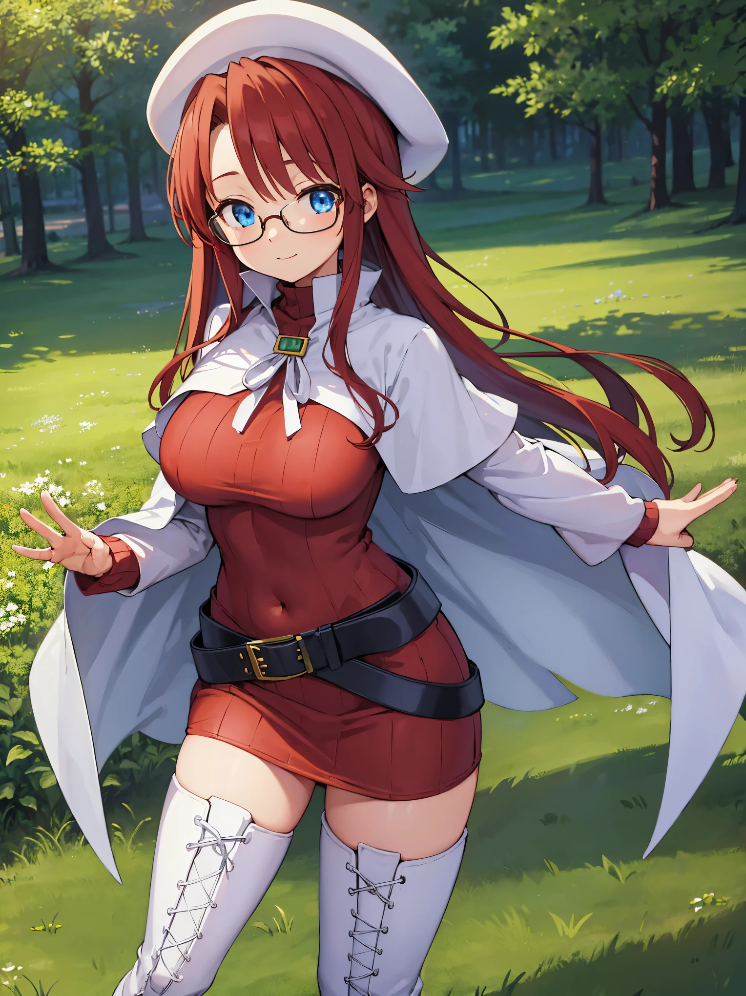 pov,summonnightaty, aty, (young:1.3),long hair, blue eyes, red hair, beret, hat, glasses,
BREAK long hair, thighhighs, hat, dress, boots, glasses, belt, cape, sweater, zettai ryouiki, beret, thigh boots, white footwear, ribbed sweater, loose belt,solo,
BREAK outdoors, fantasy,on_a_ship,
BREAK (masterpiece:1.2), best quality, high resolution, unity 8k wallpaper, (illustration:0.8), (beautiful detailed eyes:1.6), extremely detailed face, perfect lighting, extremely detailed CG, (perfect hands, perfect anatomy),covered_nipples,covered_navel,light_smile ,(half_eyes:1.4),sword,armpit,sleepy,dynamic_standing,barrel,red_sweater,apart_legs,magical_effect,focus_breasts,