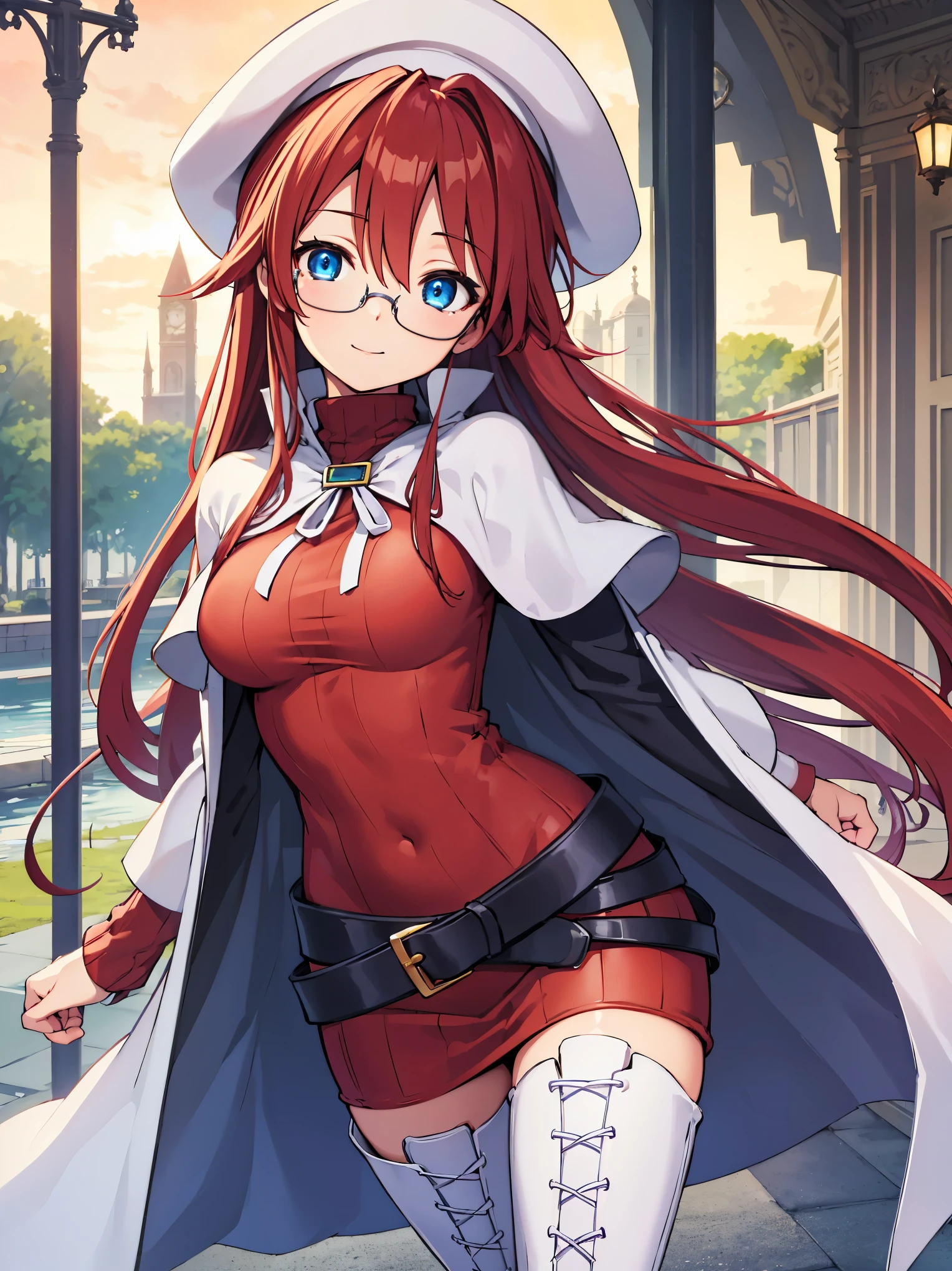 pov,summonnightaty, aty, (young:1.3),long hair, blue eyes, red hair, beret, hat, glasses,
BREAK long hair, thighhighs, hat, dress, boots, glasses, belt, cape, sweater, zettai ryouiki, beret, thigh boots, white footwear, ribbed sweater, loose belt,solo,
BREAK outdoors, fantasy,on_a_ship,
BREAK (masterpiece:1.2), best quality, high resolution, unity 8k wallpaper, (illustration:0.8), (beautiful detailed eyes:1.6), extremely detailed face, perfect lighting, extremely detailed CG, (perfect hands, perfect anatomy),covered_nipples,covered_navel,light_smile ,(half_eyes:1.4),sword,armpit,sleepy,dynamic_standing,barrel,red_sweater,apart_legs,magical_effect,focus_breasts,