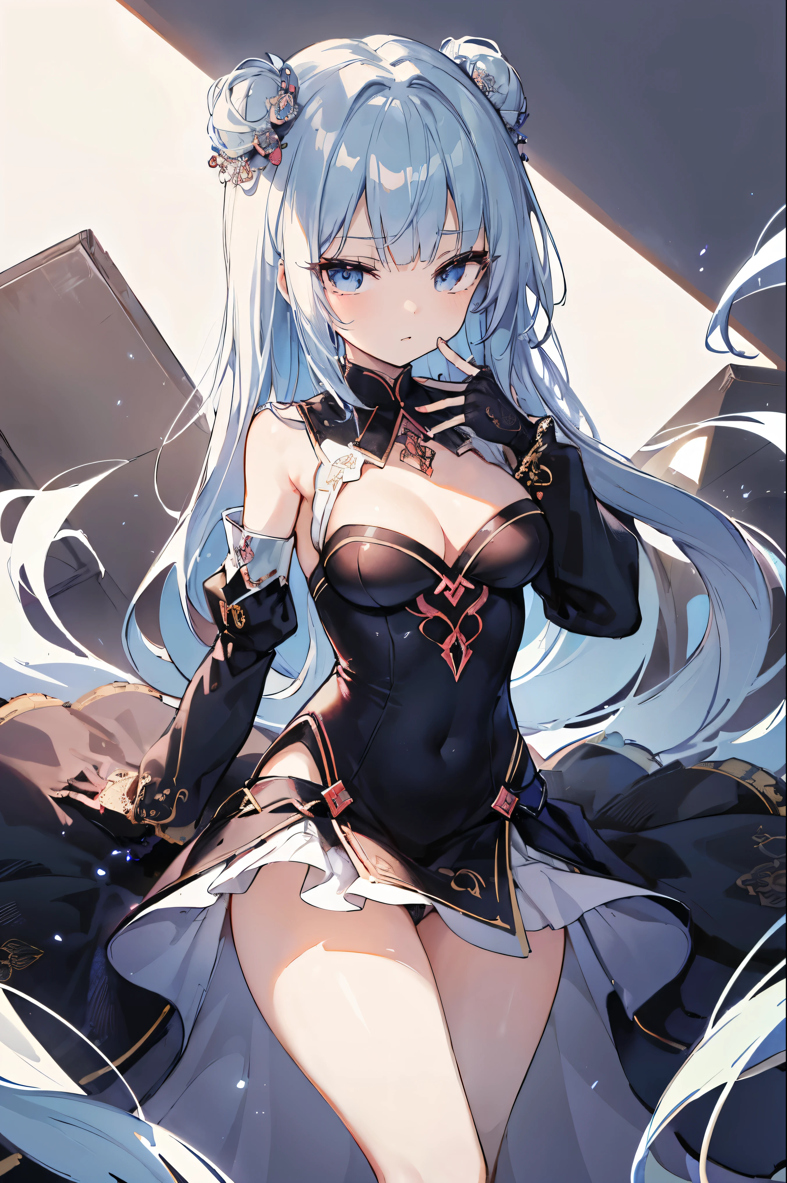 1girl, anime, cute girl, blank background, white background, fantasy, detailed fantasy dress with highlights, beautiful face, beautiful eyes, dark colors, black hair with multicolor streaks, red eye with different color pupil in eye, multicolor eye, medium , slight cleavagiful skin, cute, breast curtainsemely delicate and beautiful, (beautiful detailed face:1.0), (detailed deep eyes), symmetrical breasts, deep eyes, sin, portrait, slender waist, hips wider than shoulders, thighs, expressionless, young girl, luminous eyes, adorable，（Kpop idol）,（aegyo sal：1），（Platinum blonde hair：1），（（puffy eye）），Black panty，sexyture，Superskirt, Uhigh rution，Black collar，slim figure, Abdominal y tattoo, womb tattoo，Tight-fitting leg ring，y tattn half-body，Bare skin, Armored hand，Hidden fingertips，Hand covered，Arm covered，Fist covered,{{beautiful detailed fingers}}, tufts of hair, moderate beautiful breast:1.0,(masterpiece:1.2), best quality, hs, HDR, perfect face, intricate armor, delicate blue filigree, intricate filigree, red metalic parts, detailed part, dynamic pose, dynamic lights, cute face, neutral expression, shuimobysim, lotus, hanfu, maxi skirt, dress conservatively 1girl, solo, long blue hair, standing, 