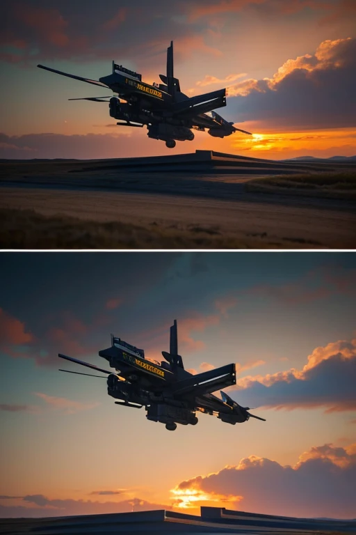 masterpiece, Highly detailed and realistic 8K RAW photos, Best Cinematic Quality, Star Wars，Repulsorlift Gunship，For soldiers， cloud, landscape, Light,, scenery, sign, null, null間, Sage Gray null間craft, star \(null\), sunset, Twitch (Mid-range long shot:1.2)