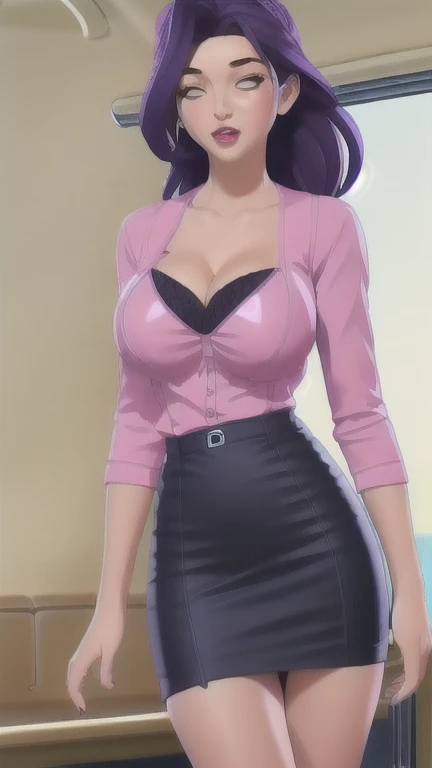 ,(view_hand, pink vibrator remote switch in view_hand, view:1.2), best quality, Super Detail, masterpiece,（ Ultra HD, 8k,） ridiculous, Cowboy shooting, Vague, 1 girl, purple hair((Mature female , Large Breasts、Low-cut，((Cleavage))cleveage, Clive Arch、Thick thighs, Wide hips, Curvy beauty, Perfect body)Focus on girls, Awkward, blush, charming, Close your eyes, open mouth，eyes filled with tears, Saliva residue, The hem of the skirt is wet, Brushed, Vibrator pipeline bulge, Vibrator in garter belt, The Last Vision, White short top，Elbow pads, 露指hand套, Suspenders, Pencil Skirt, White T-shirt, sexy look, Short skirt, mini skirt, Pencil Skirt Subway car interior background, In the crowd,