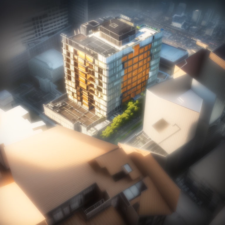 Close-up of a painting of a building with many windows, チェックメイトのrendering, Conceptual, rendering, Conceptual rendering, Intermediate View, 3/4 view, 3 / 4 view, 詳細なrenderings, マントラrendering, デジタルrendering, ラジオシティrendering, 詳細なrendering, Perspective, isometric Perspective, Unequal angles, Screen grab