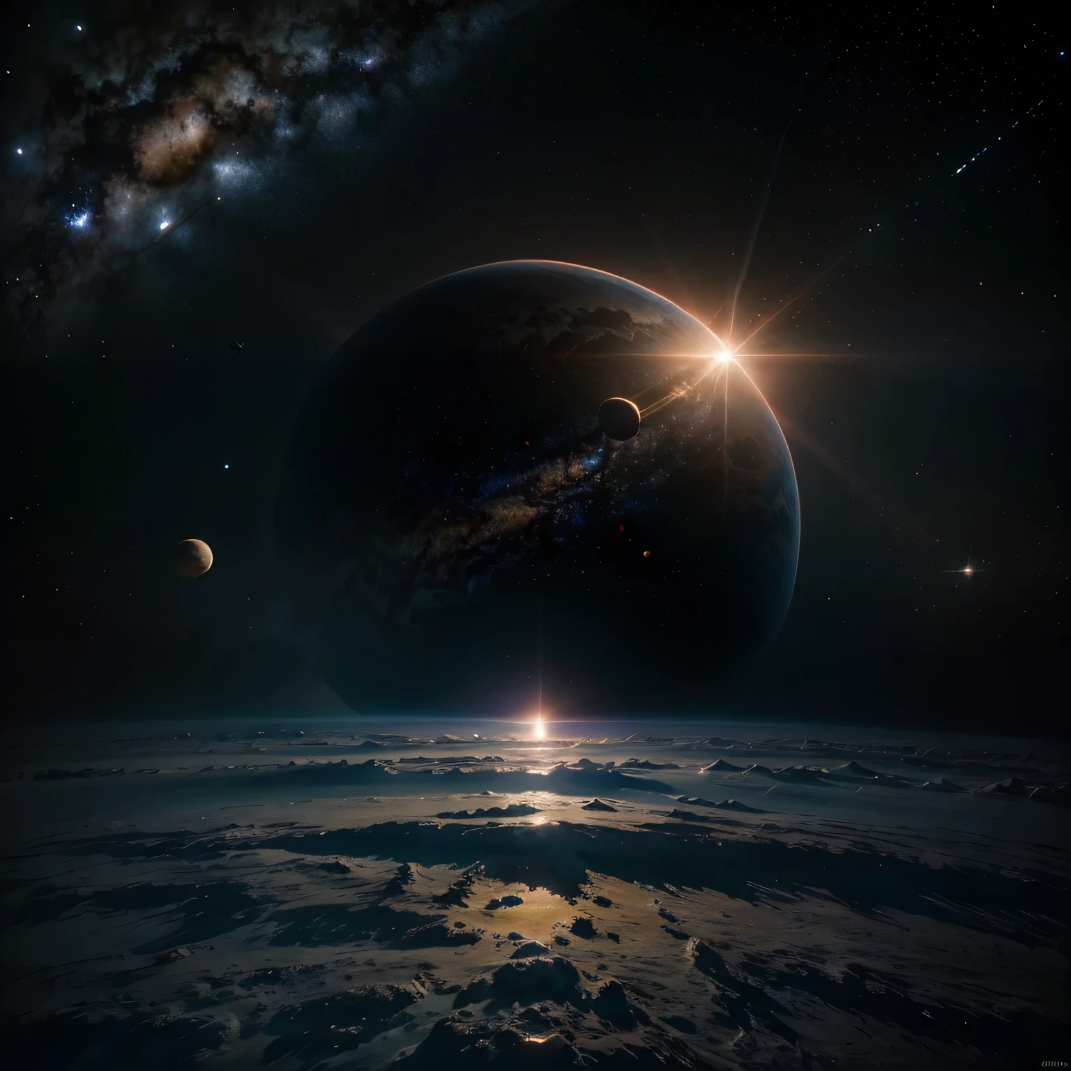 Best quality, masterpiece: 1.1, FusionArt: 0.9, Ultra-high resolution: 1.3, (fotografia realista: 1.4), A breathtaking image of the solar system, with outer space's vastness juxtaposed against the intricacies of planets and stars. Sombrio: 0.6, The somber hues of deep space contrasting the vibrant colors of nebulae and planets. Detailed textures of celestial bodies, high contrast lighting, photorealistic representation, a true visual masterpiece.
Note: I assumed "sombrio" referred to a mood or tone,