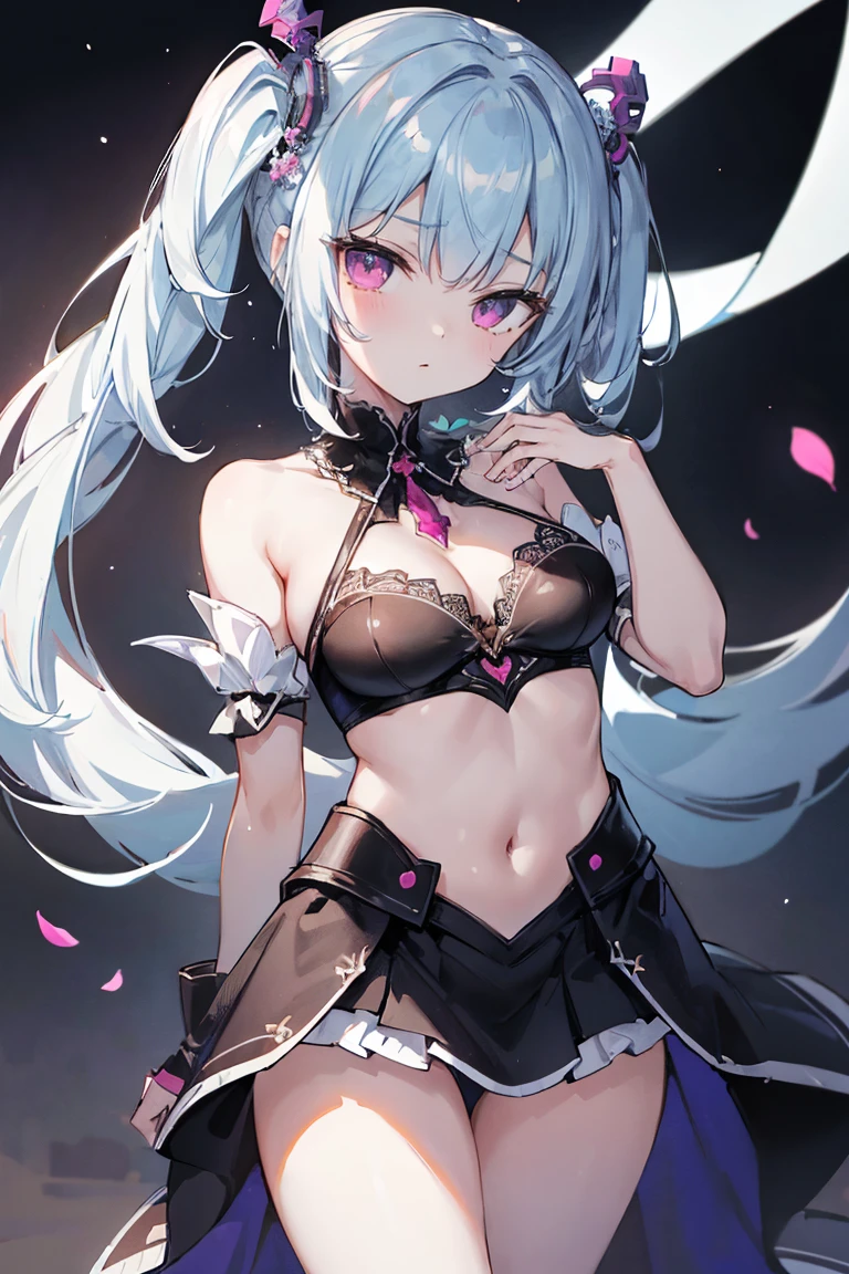 1girl, anime, cute girl, blank background, white background, fantasy, detailed fantasy dress with highlights, beautiful face, beautiful eyes, dark colors, black hair with multicolor streaks, red eye with different color pupil in eye, multicolor eye, medium breasts, slight cleavage, beautiful skin, cute, breast curtains, extremely delicate and beautiful, (beautiful detailed face:1.0), (detailed deep eyes), symmetrical breasts, deep eyes, shiny skin, portrait, slender waist, hips wider than shoulders, thighs, expressionless, young girl, luminous eyes, adorable,(Kpop idol),(aegyo sal:1),(Platinum blonde hair:1),((puffy eye)),Black panty,sexy posture,Superskirt, Ultra-high resolution,Black collar,slim figure, Abdominal y tattoo, womb tattoo,Tight-fitting leg ring,y tattoo on half-body,Bare skin, Armored hand,Hidden fingertips,Hand covered,Arm covered,Fist covered,{{beautiful detailed fingers}}, tufts of hair, moderate beautiful breast:1.0,(masterpiece:1.2), best quality, high-res, HDR, perfect face, intricate armor, delicate blue filigree, intricate filigree, red metalic parts, detailed part, dynamic pose, dynamic lights, cute face, neutral expression, shuimobysim, lotus, hanfu, maxi skirt, dress conservatively 1girl, solo, long blue hair, standing,