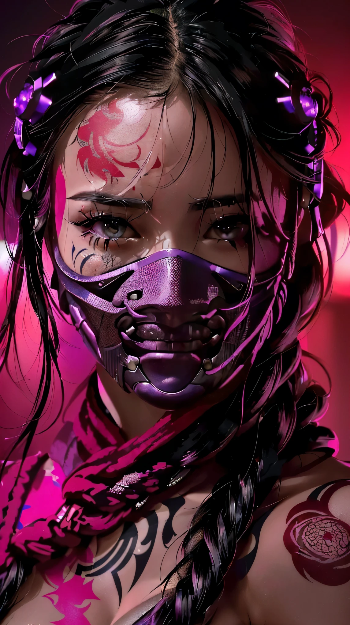 a close up of a woman with a face covered in tattoos, portrait of a cyberpunk samurai, very beautiful cyberpunk samurai, cyberpunk geisha, cyberpunk samurai, the cyberpunk girl portrait, cyberpunk horror style, beautiful cyberpunk girl face, cyberpunk face, cyberpunk portrait, cyberpunk art ultrarealistic 8k, cyberpunk style , hyperrealistic, hyper-realistic cyberpunk style, beautiful cyberpunk woman model