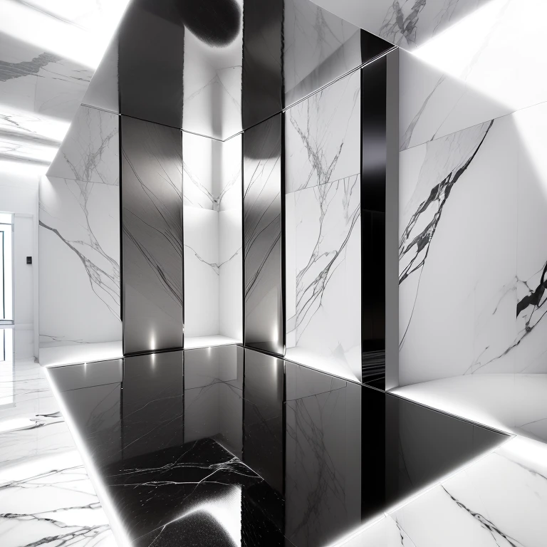 Mirrored room with black floor and white ceiling, Reflection Pool, Reflection Bed, John Pawson, Illuminated swimming pool, Tiled room Square waterway, Marble Reflexes, Mirror and glass surfaces, Anish Kapoor Black, sitting on a Reflection Pool, Reflection of water on the floor, Glossy marble floor, Kano Tanyou