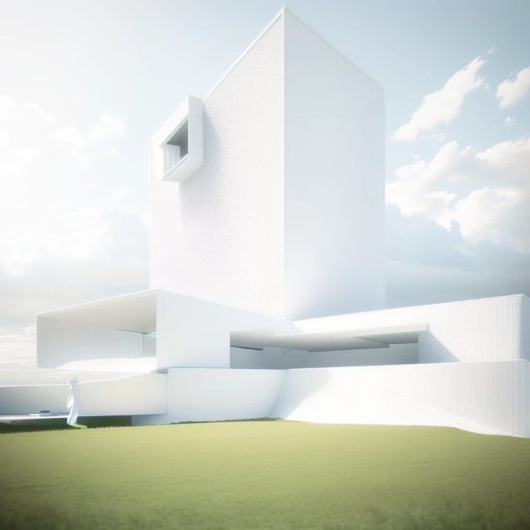 A large white building on top of a green hill, white Minimalist architecture, concept house, Minimalist architecture, Realistic architecture, Minimalistic architecture, white architecture, minimal structure, High quality rendering, Minimalist Construction, Futuristic house, architectural rendering, Architectural visualization, architectural rendering, Smooth Architecture, All White Rendering, archviz, Minimalistic house in the forest, modern architecture
