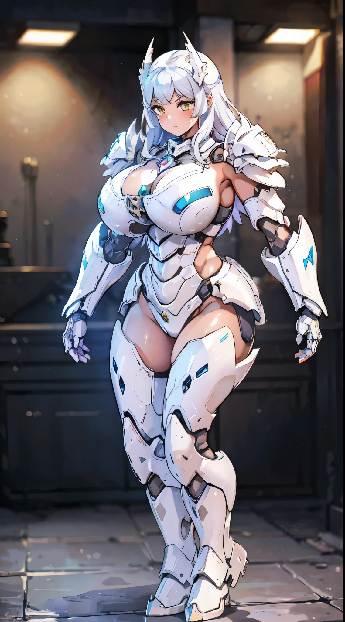 Silver Dragon Queen, Big breasts, Mecha heavy armor, cleanness, standing, Thick body, Abs.