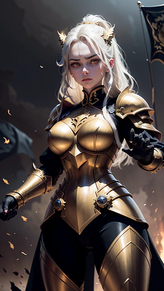 (golden armor,strong,shiny,ornate),(golden soldiers,detailed,stoic),(warriors of death,dark,ominous),(battlefield,smoky,foggy),(epic duel,action-packed,clashing swords),(billowing flags,striking,fluttering),(ruins of a castle,crumbling,overgrown),(moonlit night,moody,mysterious),(ghostly apparitions,ethereal,haunting),(glowing eyes,piercing,otherworldly),(dramatic lighting,intense,contrasting),(painting-like quality,masterpiece:1.2),(vivid colors,dramatic,high contrast)