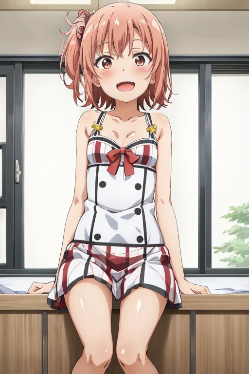 ((highest quality)), ((masterpiece)), (be familiar with), Perfect Face, indoor, Bedroom, Watching the audience,
One woman, Yuigahama Yui,
Open Mouth, Ecstatic expression, blush, smile,
Small breasts, Flat Chest, Young Girl, , , Girl,
Short Hair, Salmon-colored hair, Salmon-colored eyes, Side Pony,
Leg spread,