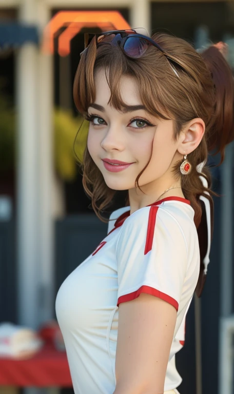 Photo of a 16 year-old american girl, .RAW, beautiful teenage girl, (Long brown hair with ponytail), light brown hair ponytail hairstyle((retrato)), ((Cara detallada:1.2)), ((Detailed facial features)), (Piel finamente detallada)  , (Masutepiece) (proporciones perfectaotos realistas)(La mejor calidad) (Detallado) fotografiado con una EOS R5 de Canon, Lente de 50 mm, f/2.8, NffSW, (8k) (papel tapiz) (cinematic lighting) (Dramatic lighting) (sharp focus) (Enrevesado) senos medianos , pechos medianos , muchas pecas en mejillas y nariz , pecas en pecho, cuerpo completo , hermoso cuerpo de muje adolesente,  lindo maquillaje , gran sonrisa  , mujer delgada escultural , ropa de base ball , uniforme de base ball , foto de cuerpo completo, outfit deportivo sexy