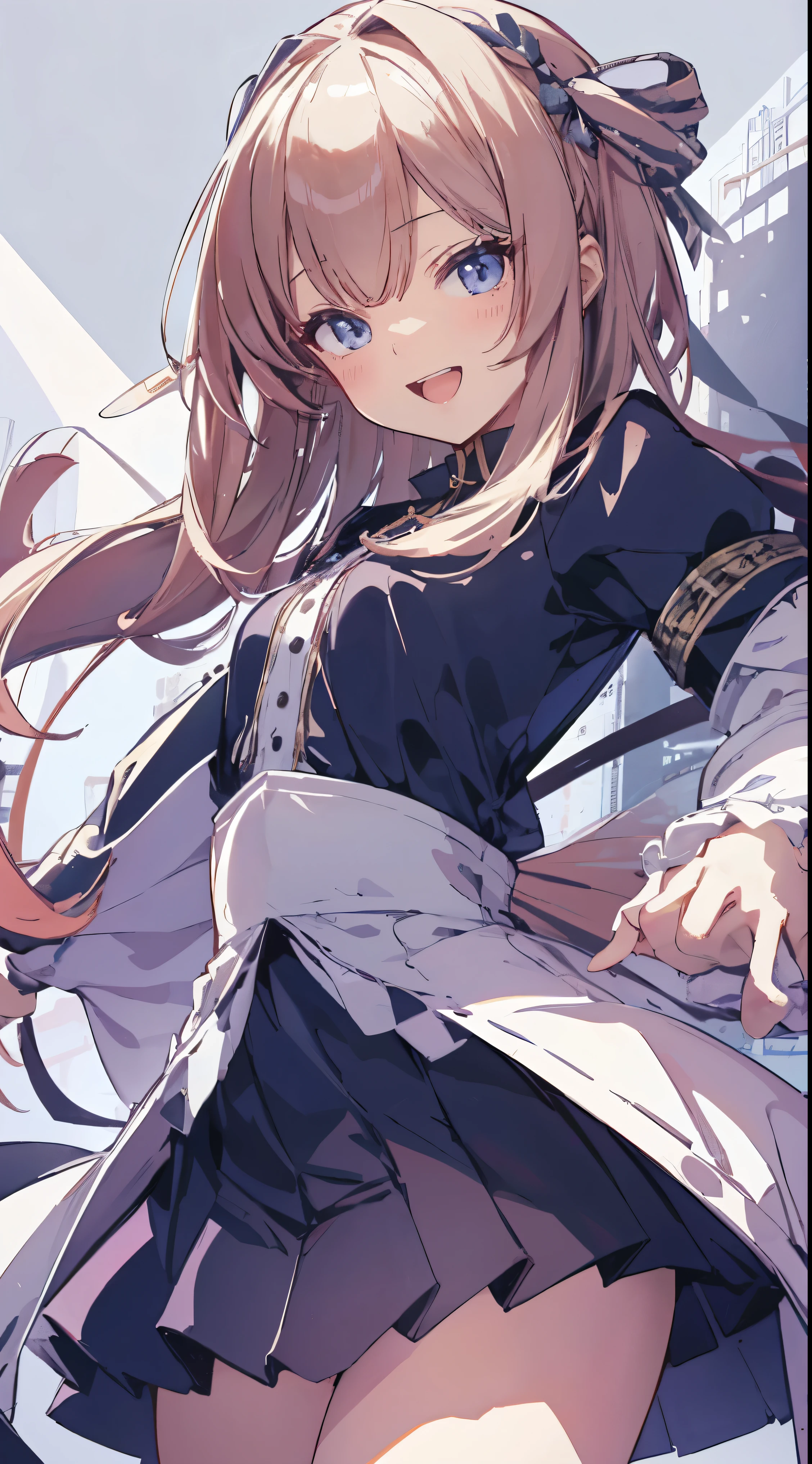 Masterpiece、Highest quality、highest quality、((((Petite))))、(Open Mouth Smile)、Shiny hair quality、Small face、Dynamic pose、Super detailed, beautiful, wide eyes、Ultra-detailed, clear and beautiful faces、(cute illustration:1.2), High-resolution, ultra-detailed, best quality, embarrassed、Thighs