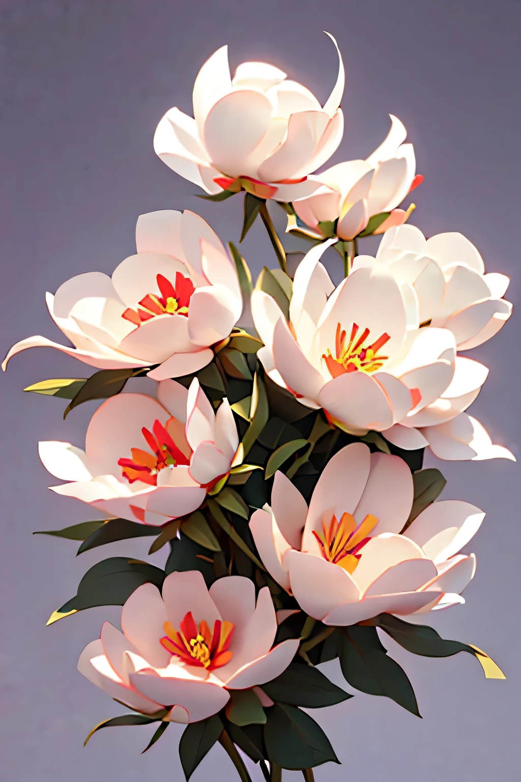 peony flowers, single elements, white background