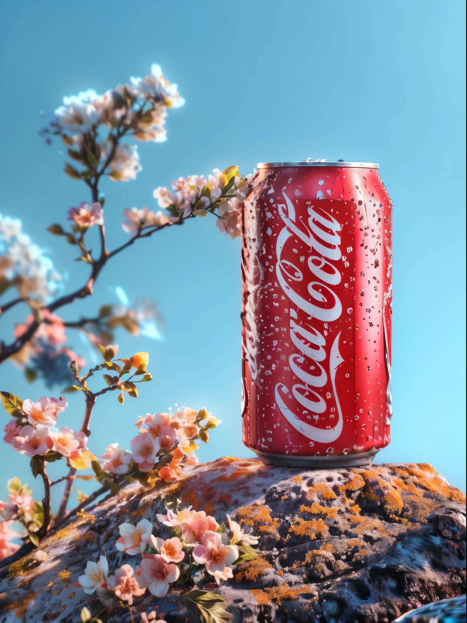arafficial coca cola can sitting on top of a rock, hyper realistic detailed render, hyperdetailed crisp render, hyper realistic render, hyperrealistic render, hyper realistic 3 d render, ultra realistic 3d illustration, hyperrealistic 3 d render, red realistic 3 d render, 3 d hyper realistic render, ultra realistic render, hyper - realistic render, hyper-realistic render