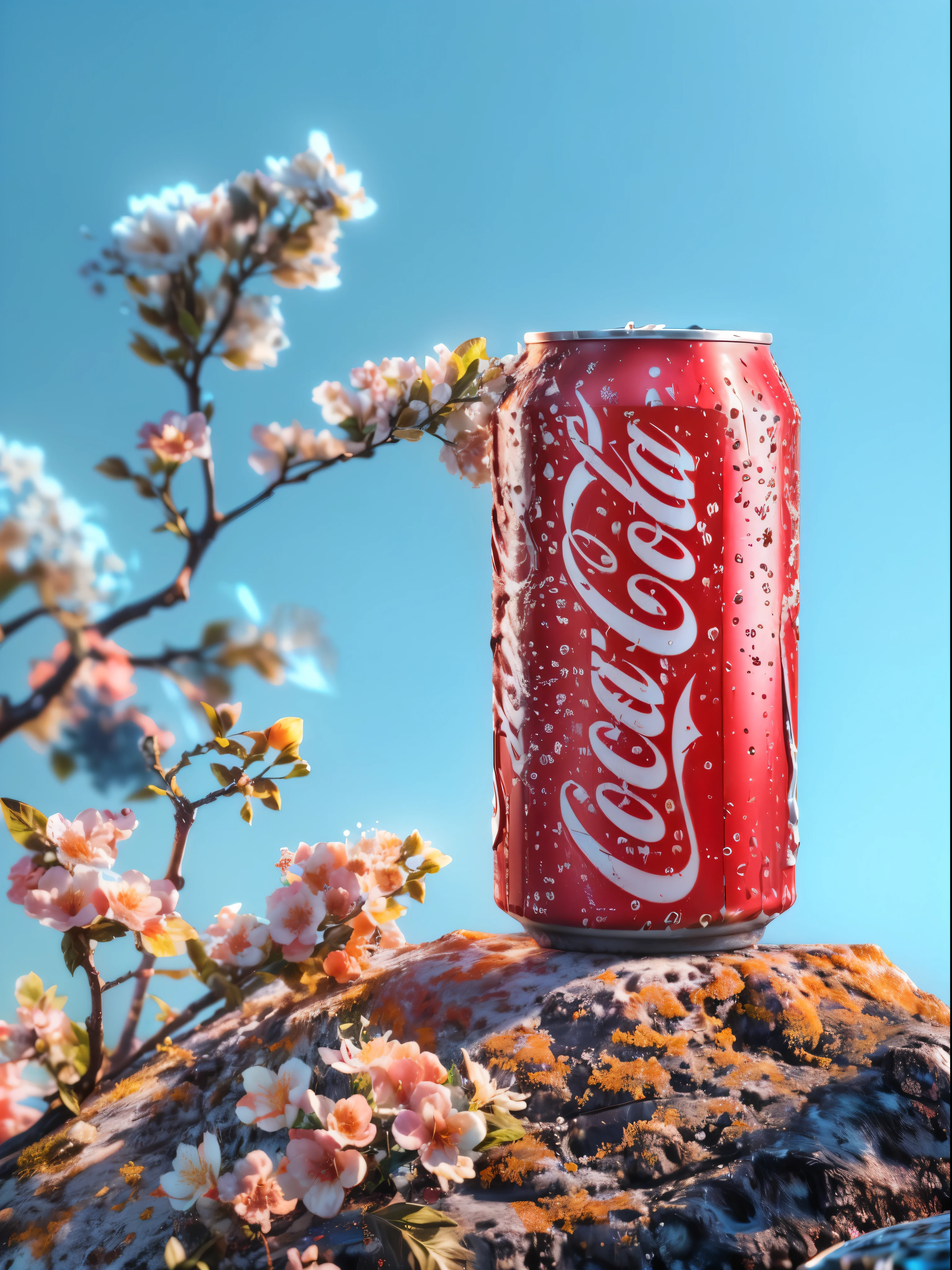 arafficial coca cola can sitting on top of a rock, hyper realistic detailed render, hyperdetailed crisp render, hyper realistic render, hyperrealistic render, hyper realistic 3 d render, ultra realistic 3d illustration, hyperrealistic 3 d render, red realistic 3 d render, 3 d hyper realistic render, ultra realistic render, hyper - realistic render, hyper-realistic render