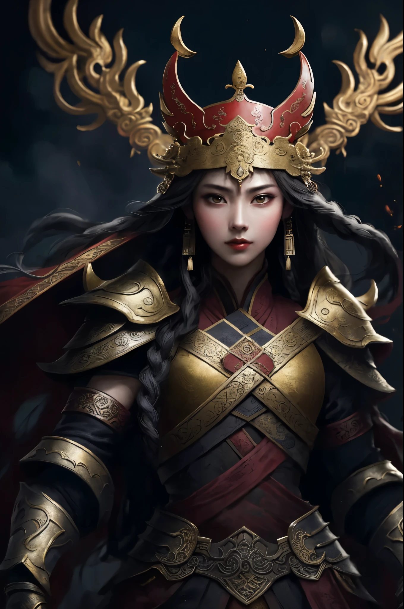 (8K) (Artstation is very detailed), there are three people in the picture, all wearing lava masks and armor, ancient Chinese armor, epic battle scenes, the dark part of the armor has the pattern of Chinese Loong, gold armor, and the dark part of the character has rich details. The background is a Chinese style fantasy scene, with ultra detailed details throughout the entire screen
(Best quality, 4K, 8K, high resolution, masterpiece: 1.2), ultra detailed, (actual, photo actual, photo actual: 1.37), HDR, ultra high definition, studio lighting, ultra fine painting, clear focus, physics based rendering, extremely detailed description, professional, vibrant colors, shot, landscape, fiery red and dark black,
