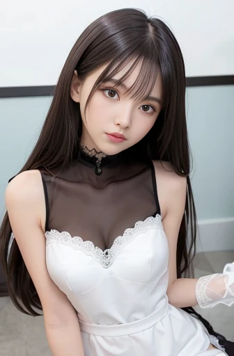 a lot of details, (slender waist), 30 years old, detailed black hair, beautiful detailed hair, super fucking beautiful, complex details beautiful and delicate eyes, perfect hands, (small breasts best quality), perfect and delicate limbs, detailed skin, best quality, ultra-detailed,
medium long shot, imid shot, hand up, Lateral braid, (maid dress), stocking, white Clothes, Tables and chairs in disarray, (a black hole under the water),