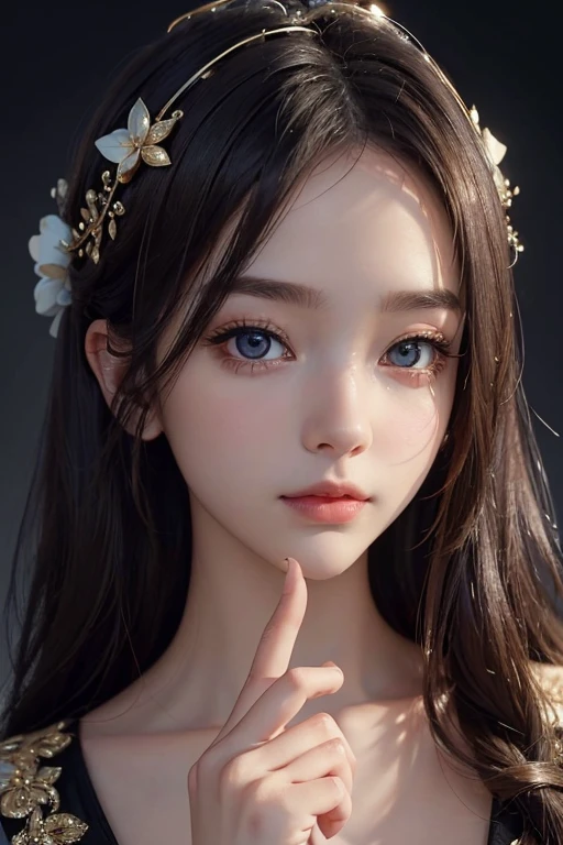 beautiful, masterpiece, highest quality, ((Cute eyes), (Delicate face)), Hello, animation, One girl, same,, Portrait Photography, Observe the audience, Intricate details,, ((Strong contrast between light and dark)),, (Five fingers, beautiful手形, 1.5)),Eros