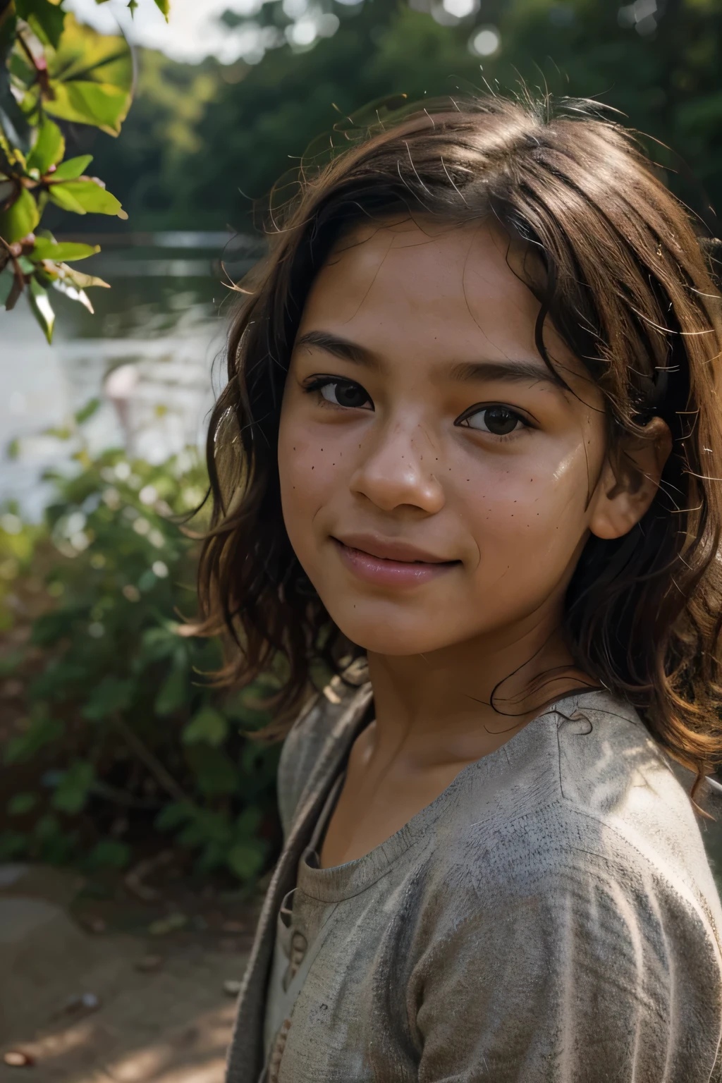 (best quality,4k,8k,highres,masterpiece:1.2),ultra-detailed,(realistic,photorealistic,photo-realistic:1.37),young boy,portraits,dark complexion,expressive face,humble clothing,innocent smile,warm lighting,natural scenery,freckles,lively eyes,playful nature,curly hair,sunlit background,fading light,humility,candid shot,authentic,emotionally charged,contrast emphasis,traditional lifestyle,raw photo