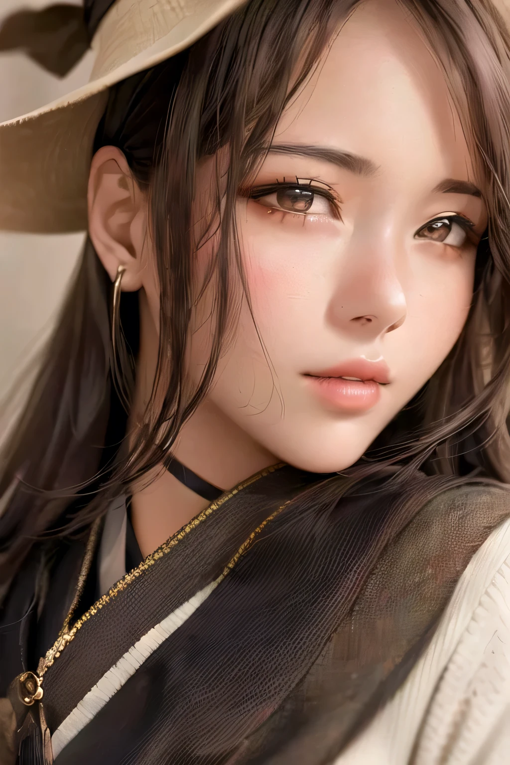 Close-up of a woman wearing a hat and scarf, Dilraba Dilmurat, Girl cute beautiful face, With a cute - lovely - face, kimi takemura, Chiho, Beautiful Japanese girl face, Korean Girls, sakimichan, Portraits of Korean female idols, Jaeyoung Nam, Fan Se-, Portrait of a Japan teenager