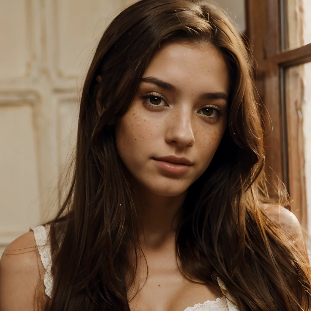 (best quality,4k,8k,highres,masterpiece:1.2),ultra-detailed,(realistic,photorealistic,photo-realistic:1.37),beautiful detailed eyes,beautiful detailed lips,extremely detailed eyes and face and hand,longeyelashes,ethereal beauty,graceful and elegant,flowing golden hair,extremely detailed hand,glowing flawless skin,colorful bar lights illuminating it,serene expression,gentle breeze,dark environment,natural beauty,harmonious color palette,soft pastel tones,romantic and enchanting,traditional painting style,impressionistic strokes,magical aura,divine light,feminine power,subtle details,proud and confident stance,vivid colors,serenity and tranquility,mesmerizing beauty,soothing and calming energy,wearing thin strap shirt,sharp look,assertive look,pursed lips, wink,