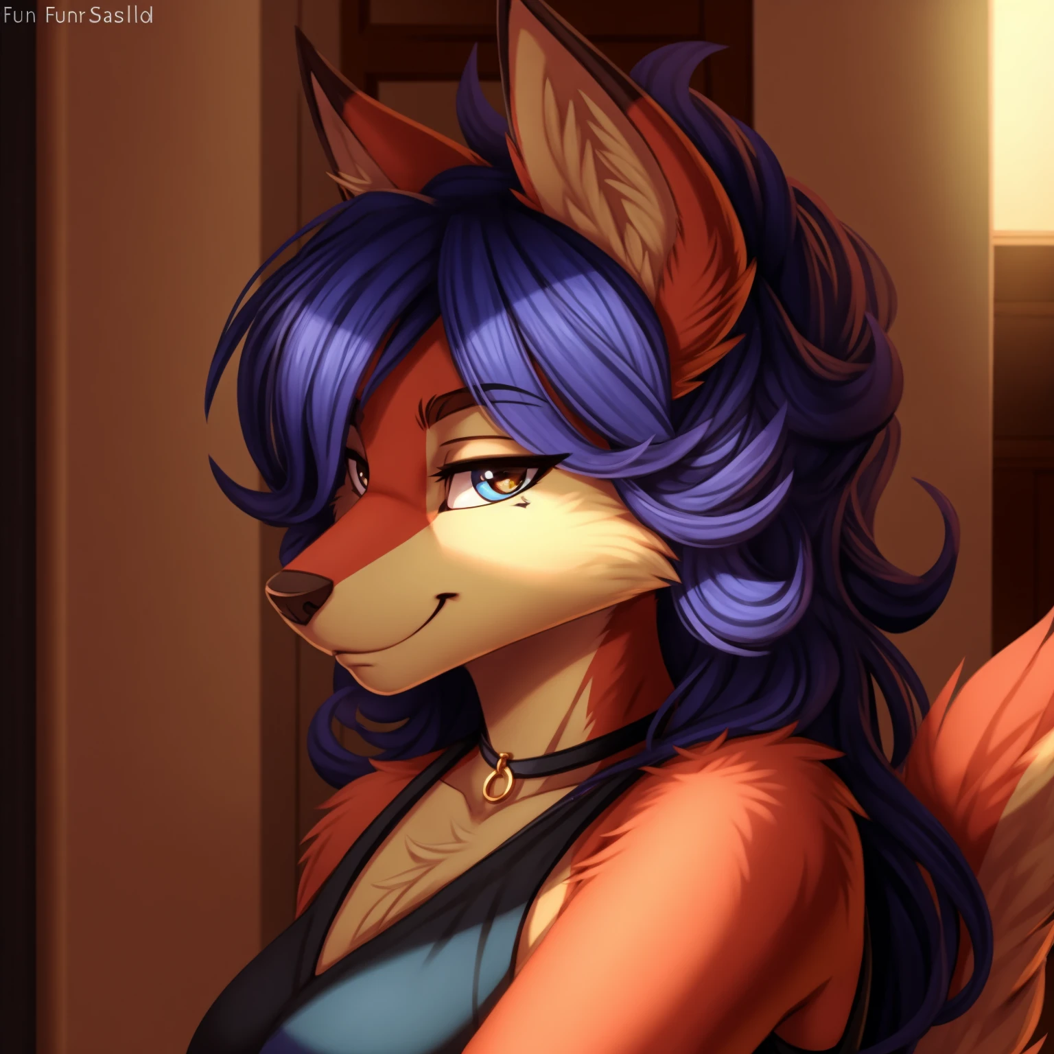 By zinfyuu on pixiv,by twistedscarlet60, uploaded on pixiv, by fluff-kevlar, (masterpiece), (best quality), (anthro furry:1.3, snout:1.2, anthro:1.3, furry:1.2, solo female:1.2), (extremely detailed:1.3), (Detailed eye part: White lens, blue iris,black cornea), tall, slim body, sweet smile, wear Black tshirt and long skirt, carmelita