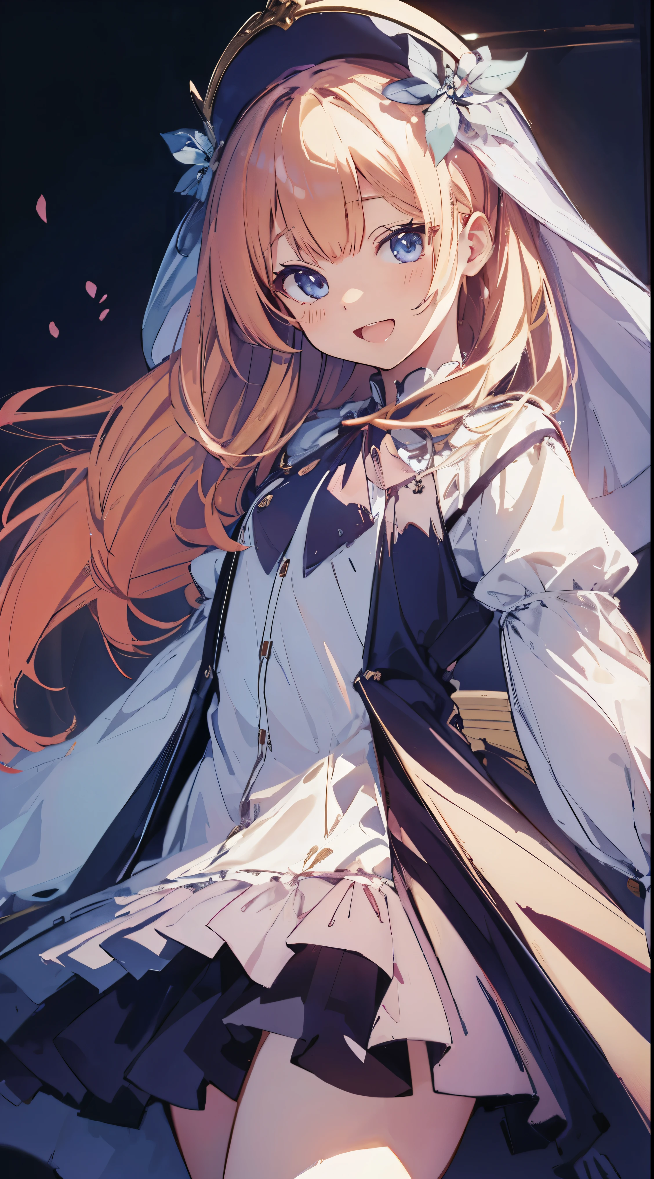 Masterpiece、Highest quality、highest quality、((((Petite))))、(Open Mouth Smile)、Shiny hair quality、Small face、Dynamic pose、Super detailed, beautiful, wide eyes、Ultra-detailed, clear and beautiful faces、(cute illustration:1.2), High-resolution, ultra-detailed, best quality, embarrassed、Thighs