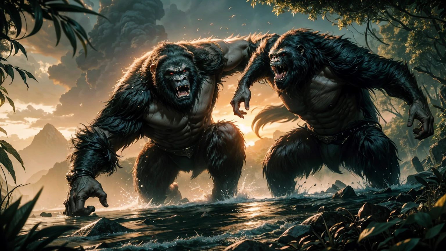 (Best picture quality)(Very detailed)(Best picture quality) CG scene rendering,Film texture,masterpiece,National Geographic Photography,((1 Angry King Kong!)) (Roaring and fighting in the dense jungle),Dynamic Background,Dawn light,majesty,光线透过树叶照射 Very detailed的CG统一8k壁纸,masterpiece,Best quality:1.1,actual:1.3,Film Lighting:1.2,Ultra-realistic,actual照片:1.0,Sharp focus:1.1,Depth of Field:1.1,50