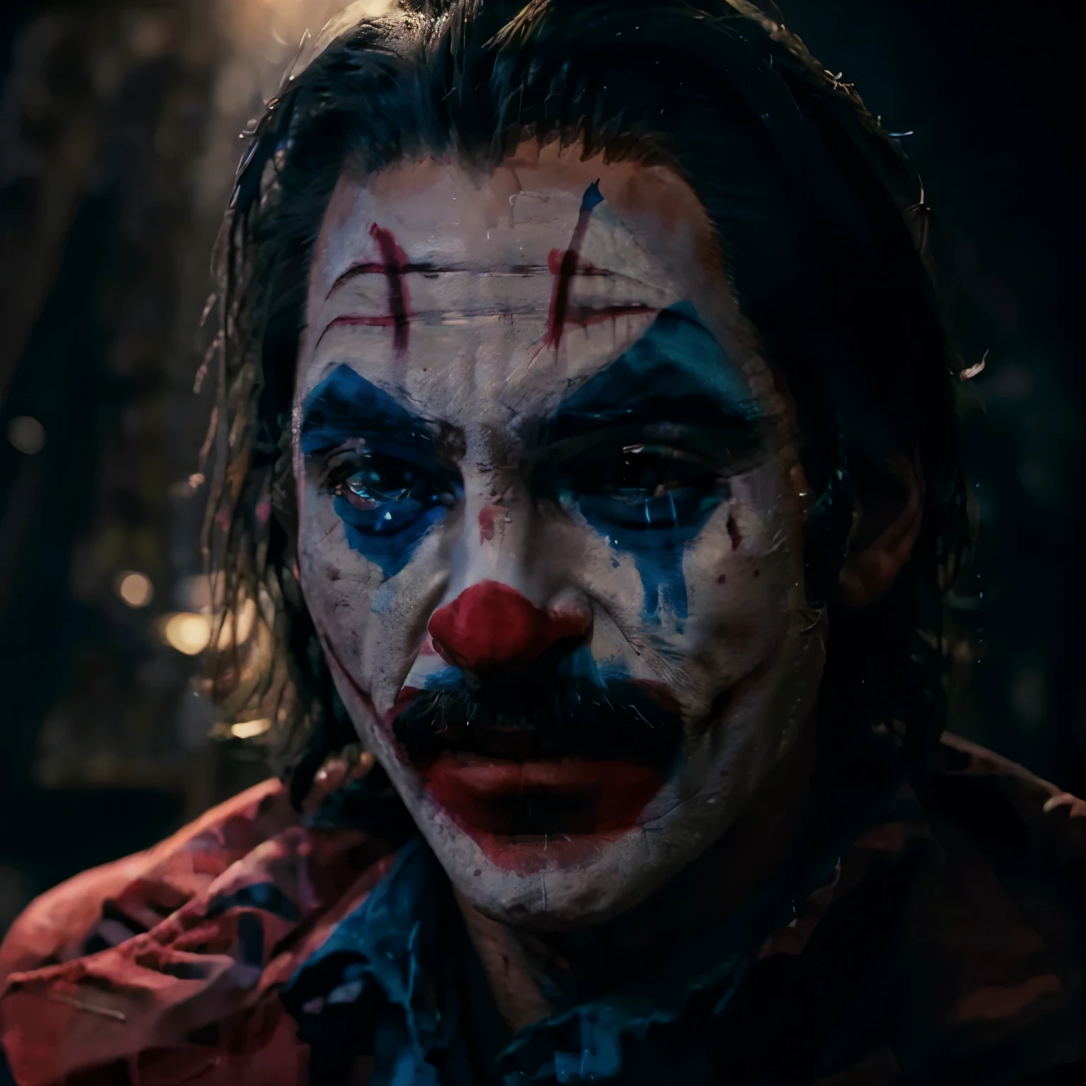 Sad male clown，Jacques Phoenix，black background，Close-up of face，Chasing Light，High Detail, Ultra Detail,8k， Ultra-high resolution