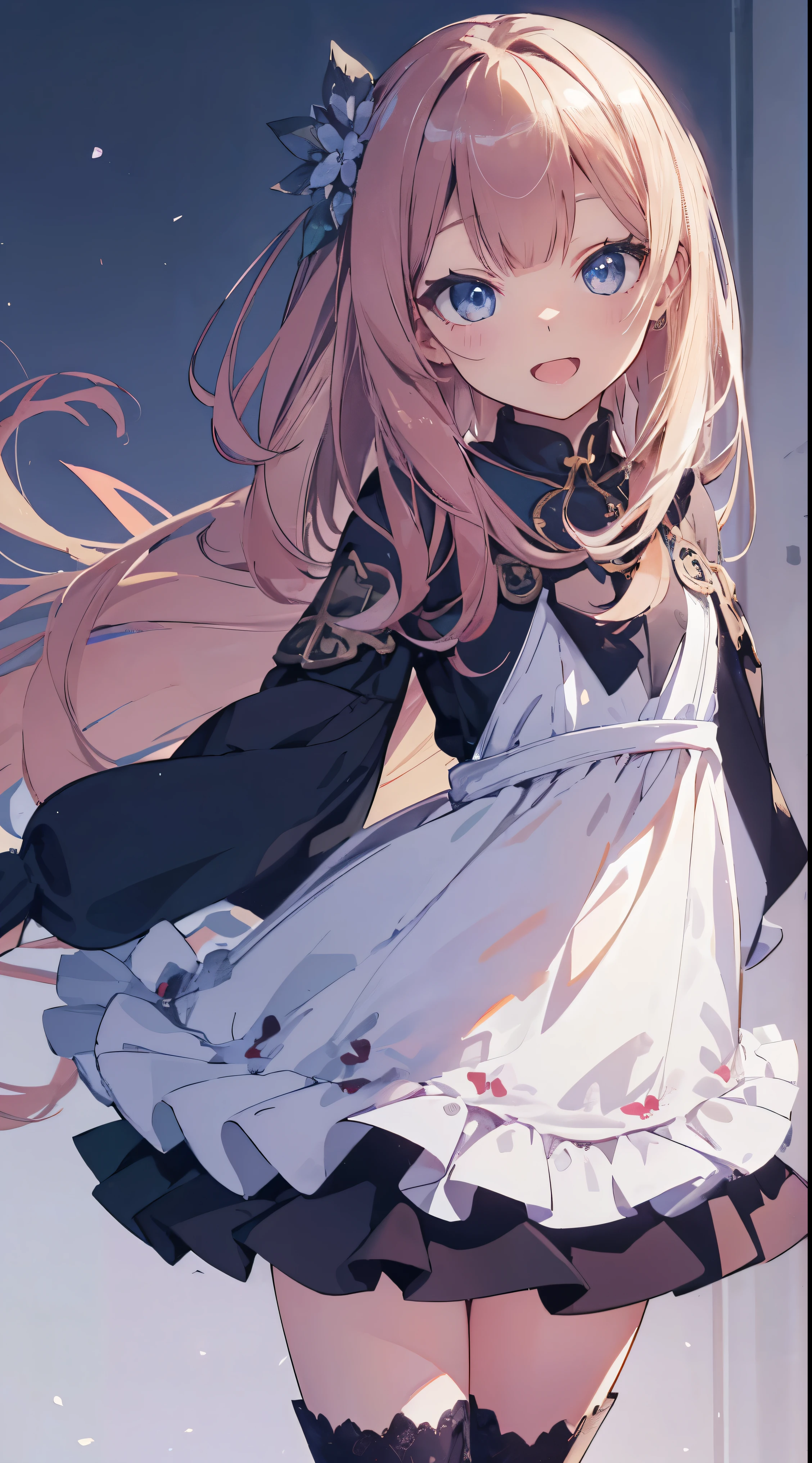 Masterpiece、Highest quality、highest quality、((((Petite))))、(Open Mouth Smile)、Shiny hair quality、Small face、Dynamic pose、Super detailed, beautiful, wide eyes、Ultra-detailed, clear and beautiful faces、(cute illustration:1.2), High-resolution, ultra-detailed, best quality, embarrassed、Thighs