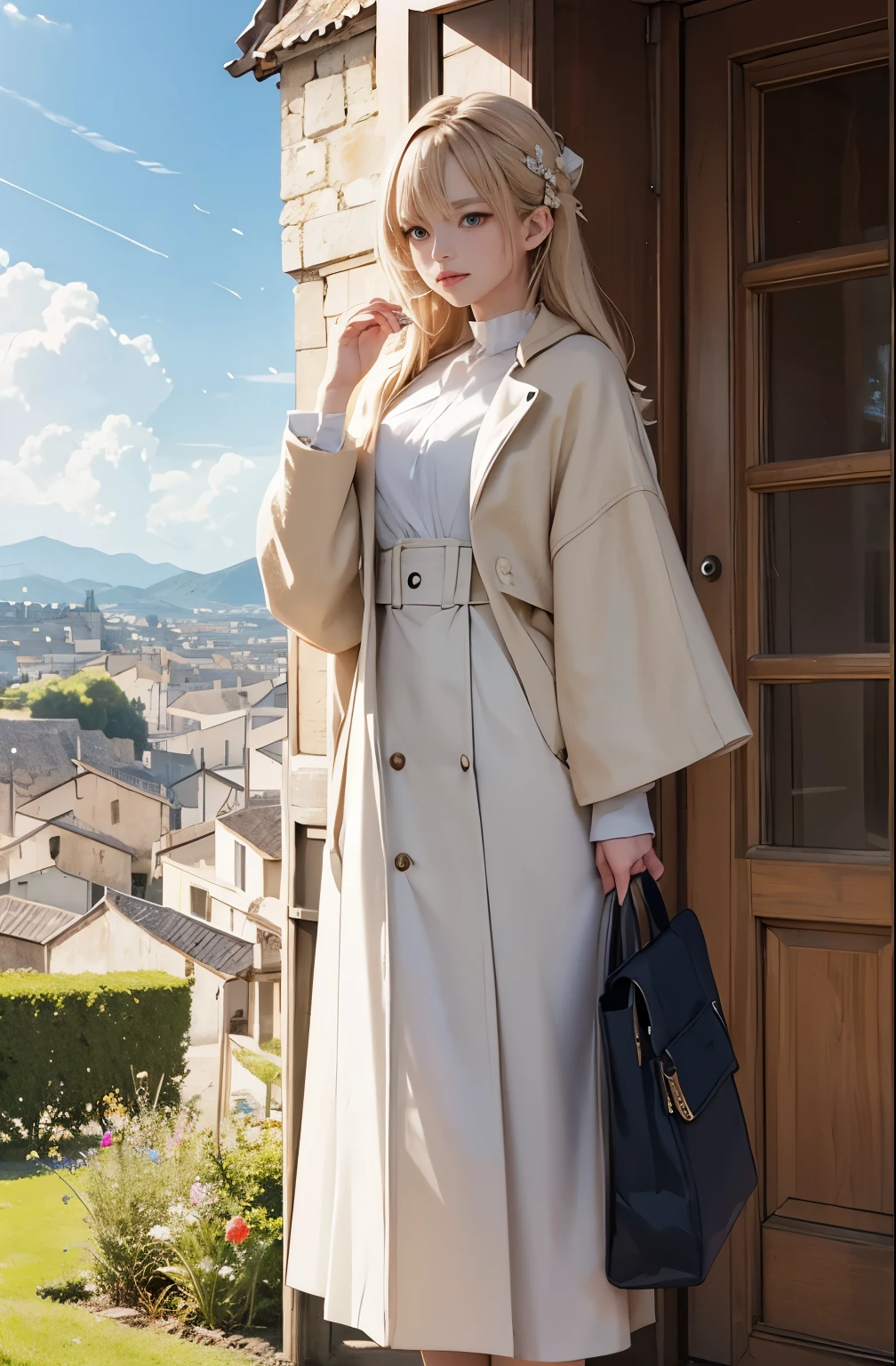 Beautiful anime art, Very fine and delicate, Beautiful southern France, Outdoor, Coat D'Azure, A very beautiful adult woman is walking from the front, Influenced by Ron Hicks, Liepke, Works that influenced Edmund Blampidt, Robert Lenkiewicz, Casey Bo and James Jean, Works that influenced Willem Kalf, Nick Alm, Figurative art, Intense watercolor, Watercolor detailed art,Beautiful and expressive paintings, Beautiful artwork illustration, Very colorful tones, wonderful, Cool Beauty, highest quality,Official Art, Very delicate and beautiful art, Exquisite and precise details, perfect composition, The perfect angle, Best Shot, women only, Sharp contours, pretty much beautiful face, Female Solo, Sharp contours, dark, nostalgia, Very beautiful and detailed, Delicate blue eyes, Ideal girlfriend, Black tank top, Pants Style, stylish belt, Best Shot, Beautiful and subtle effects, from the front