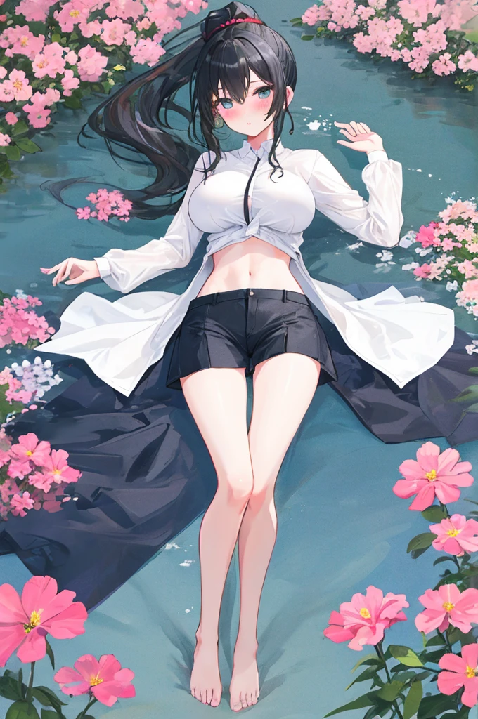 (masterpiece:1.2), best quality, highres,ultra-detailed,perfect lighting,8k wallpaper,(HDR: 1.0),original,(fantasy,abstract art:1.2)
1girl,(flowers, animal ear fluff, low twintails, black hair,bangs:1.33),
(glowing eye,glowing eyes,glowing horns,bored,gloom,heterochromia red blue:1.33),
somber expression,(camisole,collarbone,dress shirt,oversized shirt,sleeves past fingers:1.4),(bandaged leg,leg belt,white panties,barefoot:1.4),
(splashing ,water, swirlix,light particles,backlighting:1.3)