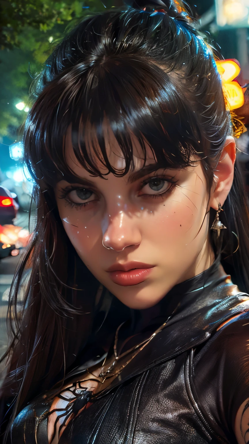 Black hair Spider - mujer. wonder woman. con traje negro y rojo caminando por una calle, ( ( Spider woman ) ), Spider woman, Alena Aenami e Artgerm, extremely detailed artistic germ, fanart exquisito muy detallado, Spider woman!!, Spider woman!!!!!, estilo artgerm, artista grafico artgerm, wojtek fus, impresionante arte de personajes
