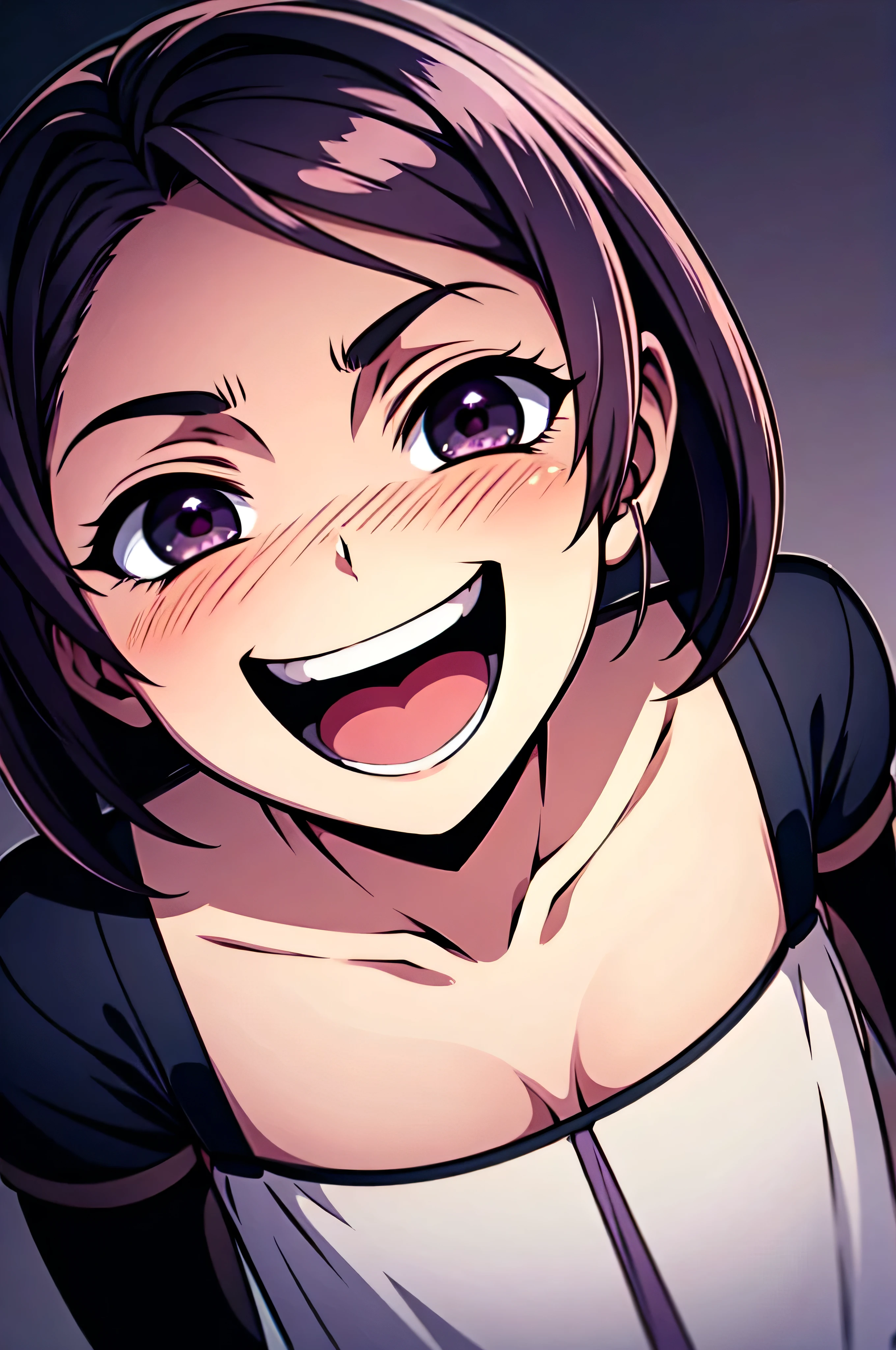 Best picture quality, 4K, 8K, High resolution, Masterpiece: 1.2), ultra detailed,,black and dark aura background,masterpiece, highest quality,best quakity, High resolution,,twintail,flat chest,sheded face,latex,elbow gloves,evil smile,sadistic,evil laugh at,small girl,,Shiny skin,black and purple background,face only,