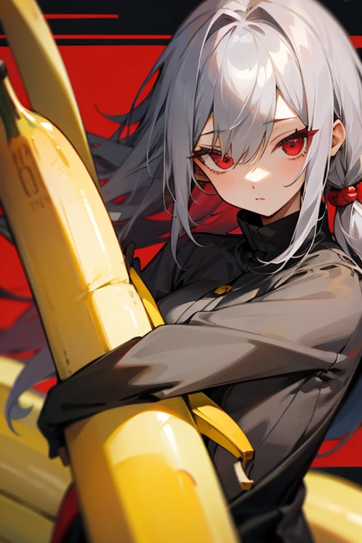 Gray Hair、Red Eye、low length、banana