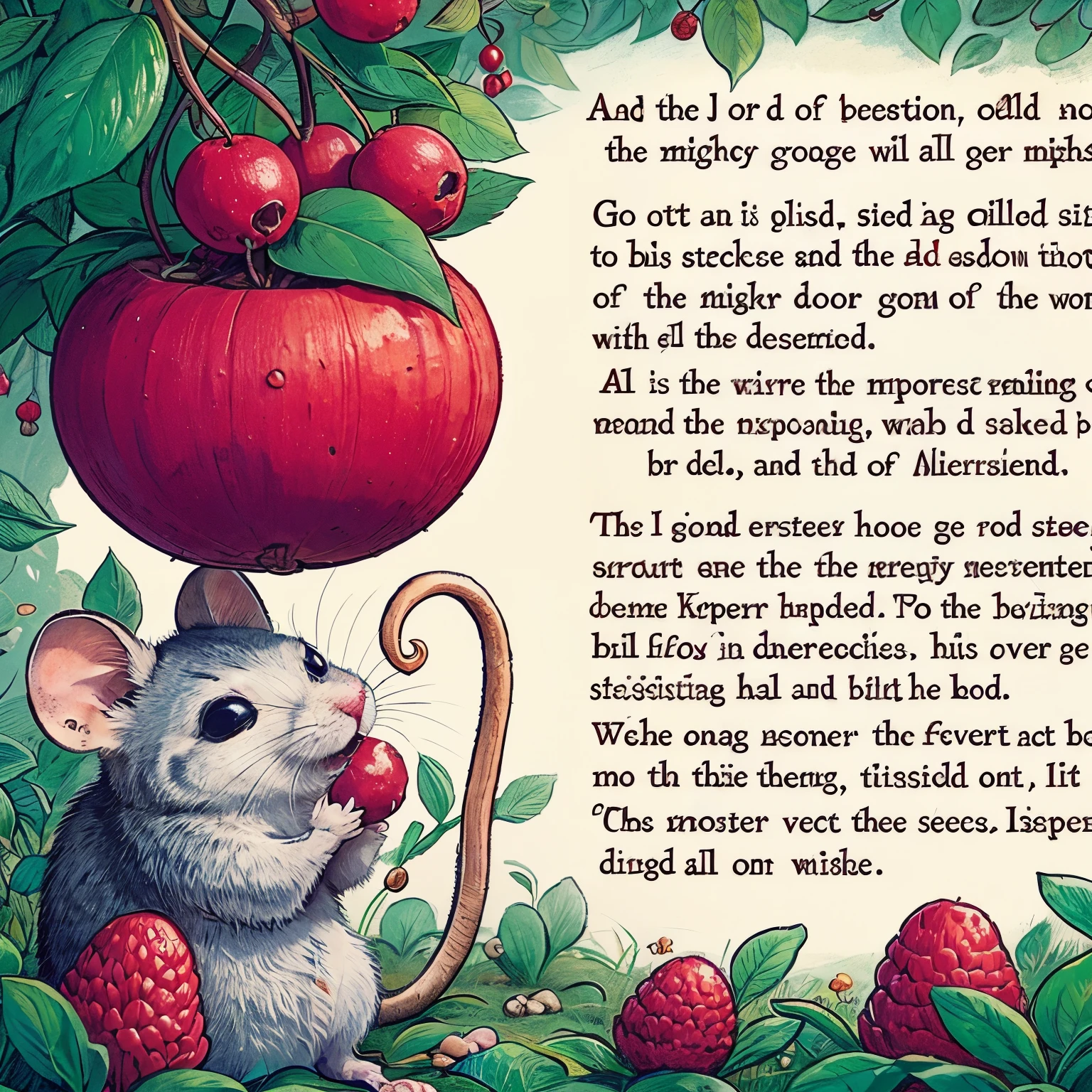 And the Lord of Creation called out to his meekest, the diminutive door mouse, and said, "Go out and strike the mighty gong of the world with all your might." The door mouse did as he was commanded. He timidly ventured out of his safe hiding hole. Along the way, he passed his favorite seeding grounds, and something happened. Drawn to the nearest fruiting bush, he couldn't resist the urge to nibble upon a group of rather ripe-looking seeds. One rather nice one dropped and fell to the ground with only the slightest note. The seed lit upon a small pebble with a faint tip of a sound. The first sound. set in motion the mightiest roar of existence—a sound from that one Earthly bell.