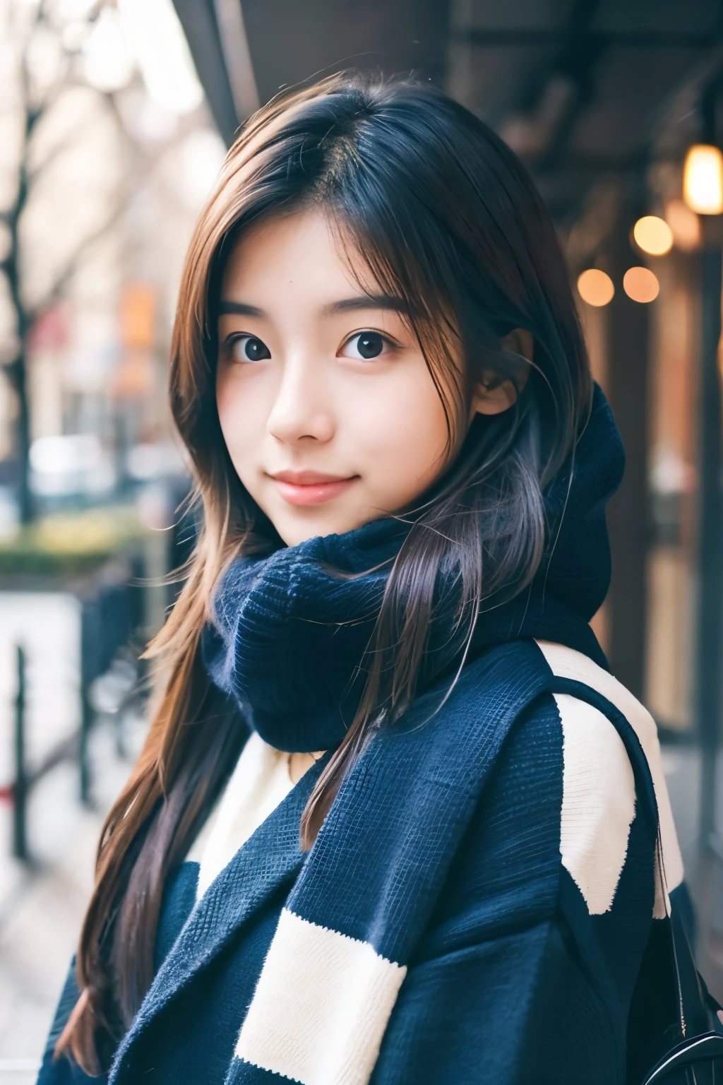 19 years old, College girl, Indoors, Front-facing Cute winter clothes upper body up of face Beautie