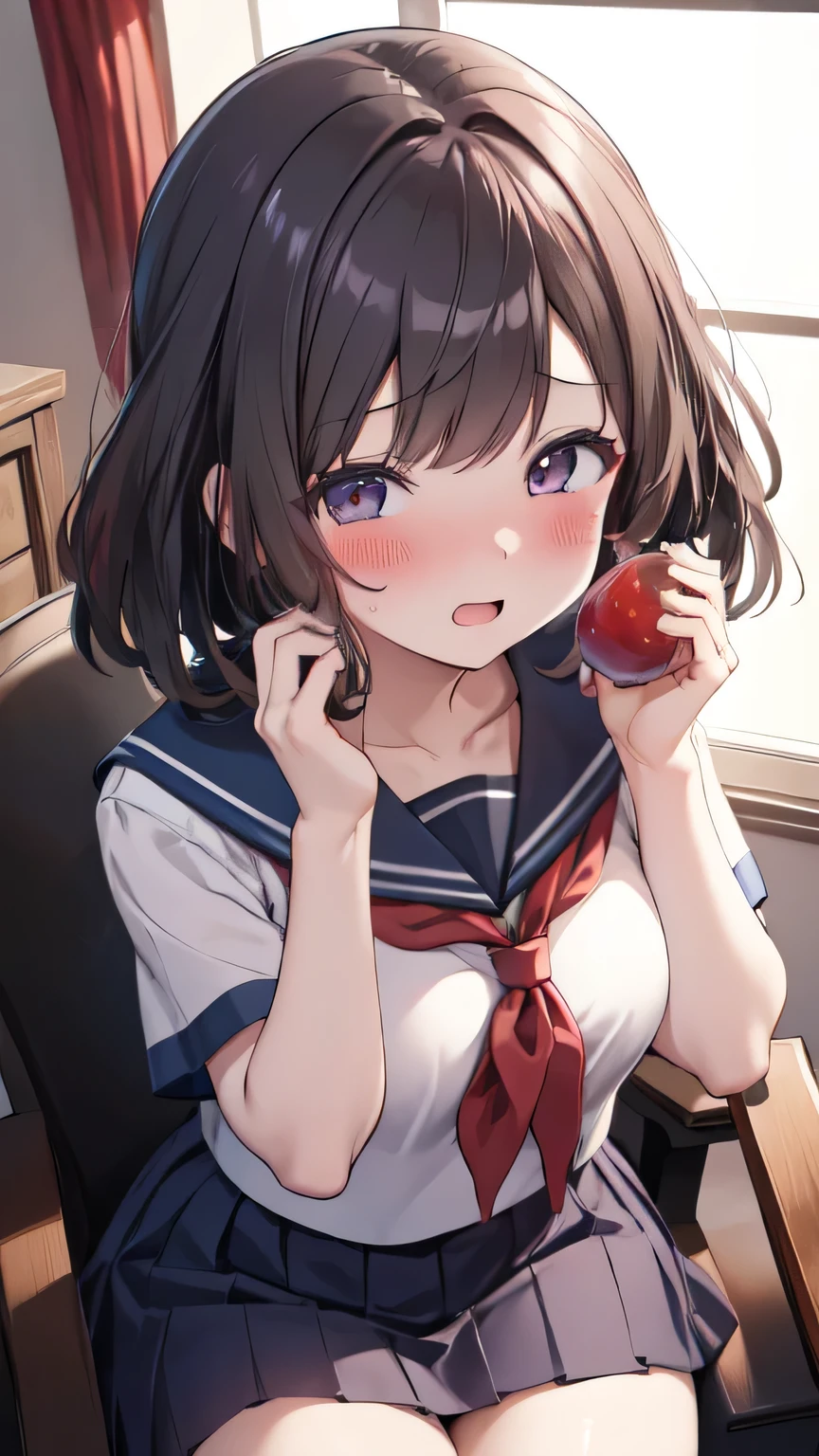 Very detailed、(8k, RAW Photos, highest quality, masterpiece:1.2), (Very detailed 8k wallpaper),shape、Professional Lighting,Sharp focus, Written boundary depth、
Browsing Caution、Clear Eyes、Perfect Anatomy、Two girls、、Cute girl、、Short sleeve serafuku 、(blush:1.5)、、Black Hair、、Plump thighs、Sit on a chair、From above、
