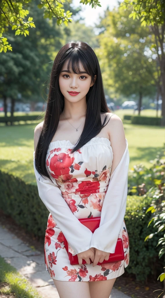 ((Best Quality, 8K, Masterpiece: 1.3)), three Hyperrealistic of a beautiful FILIPINA women with a black hair, fair skin, medium size of the body, beautiful smile on her face wearing a in a color of yellow with colorful flowers background with a big name"jhane"in italic font golden colorBondage Costume (5) Upper Body (1.3), Focus Clear: 1.2, Glossy milky white Skin in the Light, Outstanding Beauty: 1.4, ((long straight black Hair with bangs , Colossal: 1.2)), Highly Detailed Face and porcelain white Skin Texture, plump body Not Too Dark Parallel Eyebrows Detailed Eyes, Double Eyelids, Smile (1.3) Natural Makeup, Walking in the Sun Through the Trees (5) wearing ((RED )) floral red mini dress in the park..((MILKY WHITE SKIN))