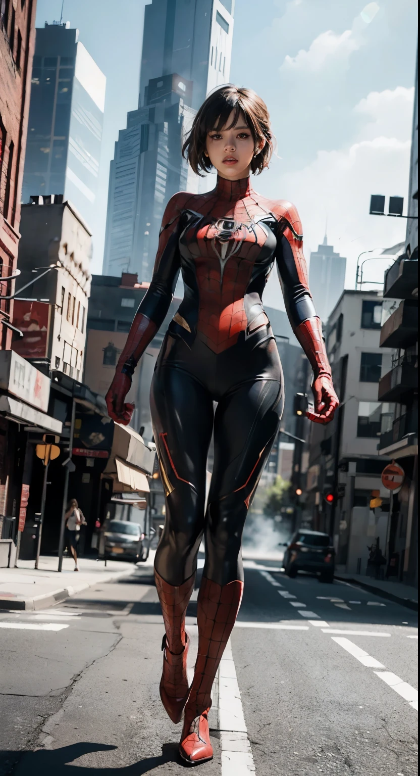 (1girl:1.3), solo, __body-parts__, official art, unified 8k wallpaper, super detailed, beautiful and aesthetic, beautiful, masterpiece, best quality, raw, masterpiece, super fine photo, best quality, super high resolution, photorealistic realism, sunlight, full body portrait, amazing beauty,, dynamic pose, delicate face, vibrant eyes, (from the front), she is wearing a Spider-man suit, red and black color scheme, spider, very detailed abandoned warehouse background, Detailed face, detailed complex busy background, messy, gorgeous, milky white, highly detailed skin, realistic skin details, visible pores, sharp focus, volumetric fog, 8k uhd, DSLR, high quality, film grain, fair skin, photo realism, lomography, huge metropolis in future dystopia, seen from below, translucent
