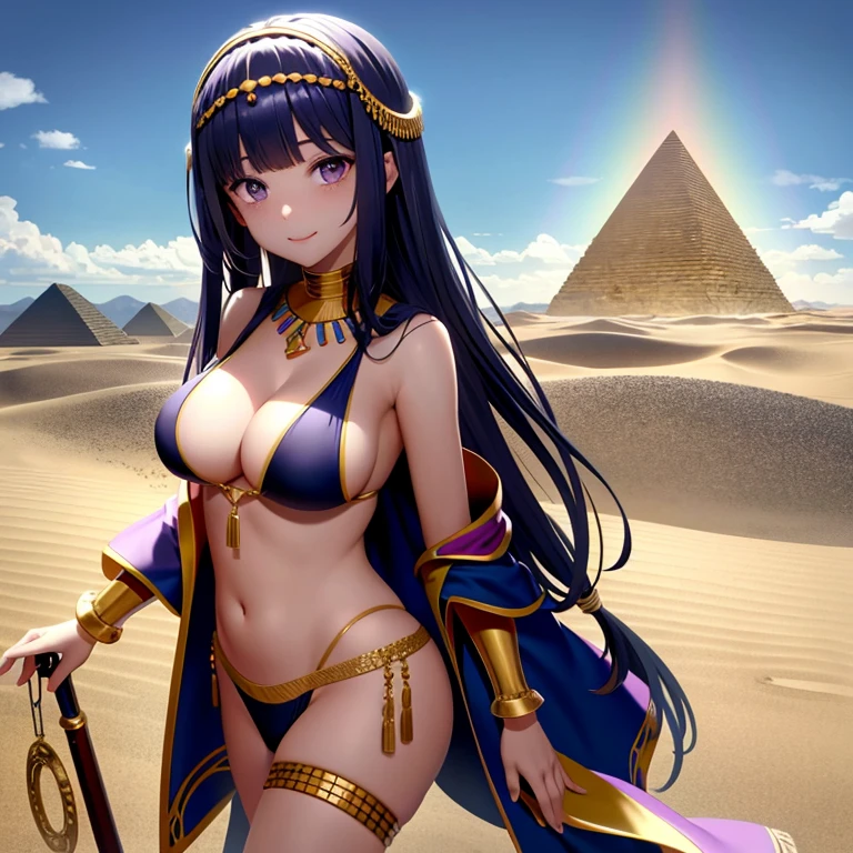 Cleopatra,A rainbow hangs over the blue sky,desert,pyramid,Interested々,Dacchuno,cute,Ai Fukuhara,Purple long hair,Large breasts,Less exposed skin