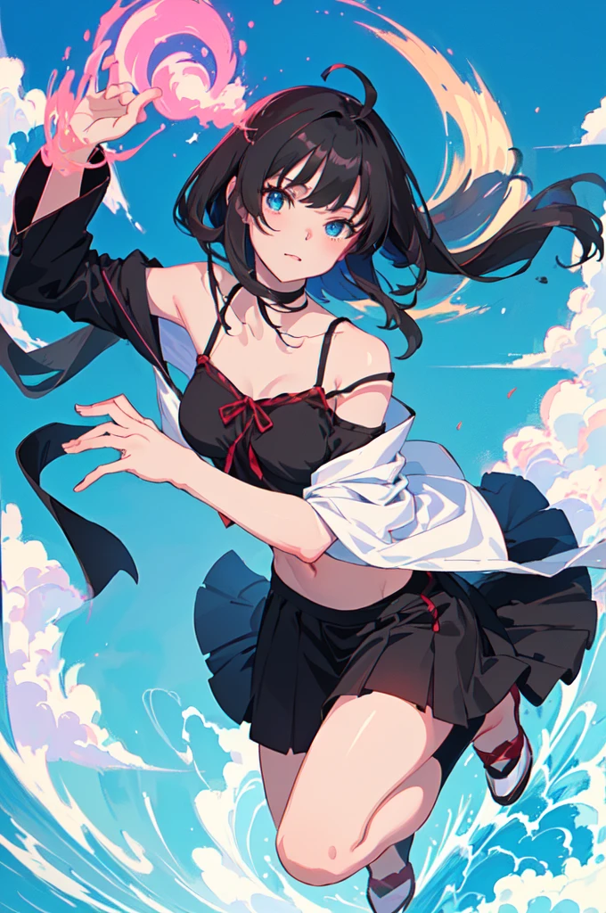 anime character Sukeban delinquent girl standing on a city street corner in black seifuku with black very long skirt, anime style. 8k, anime style mixed with fujifilm, retro anime girl, anime styled digital art, in tokyo, anime style illustration, anime style 4 k, anime style artwork, anime poster film still portrait, tokyo anime scene, modern anime style, anime style digital art, short hair, 26year old, red converse,