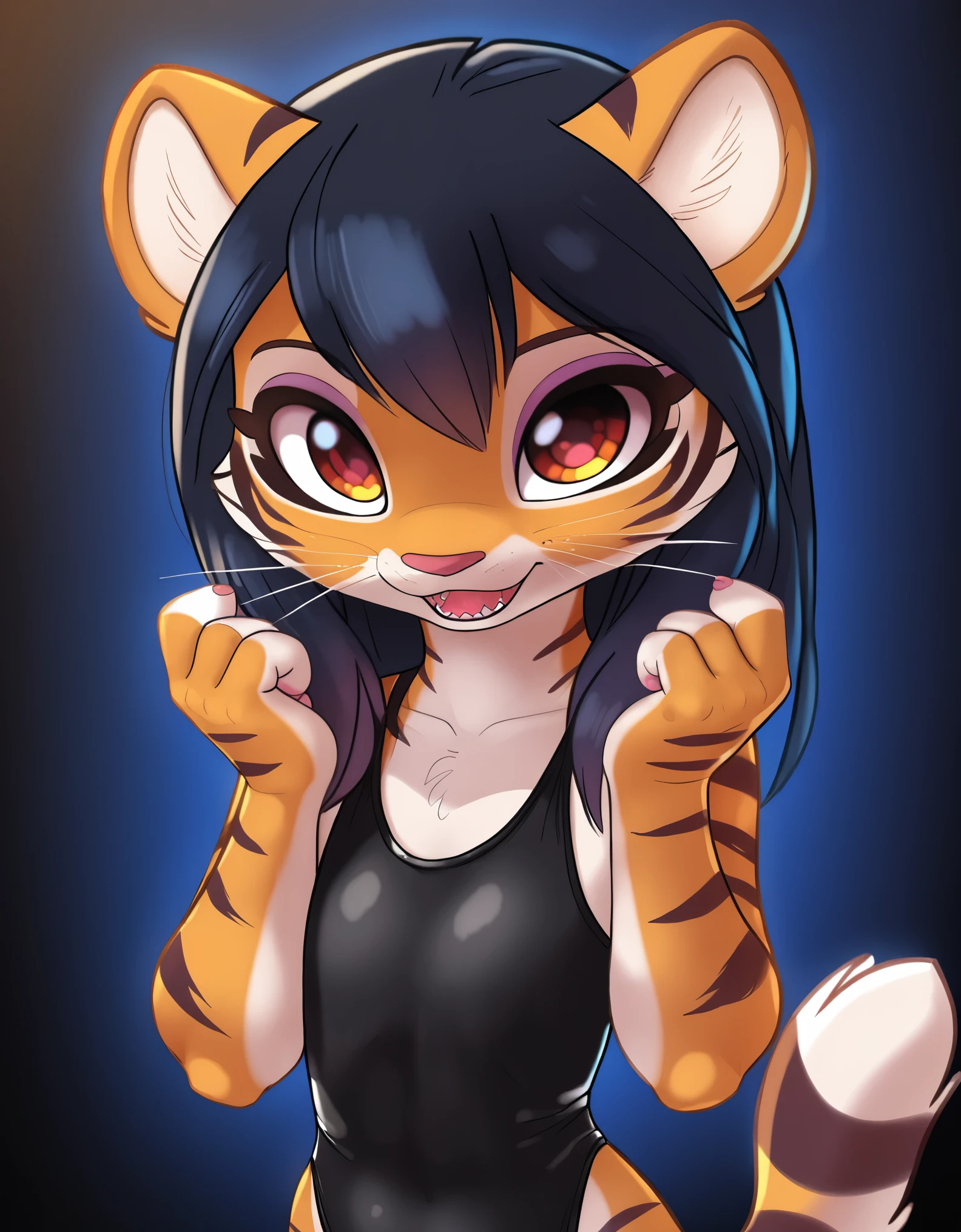 master tigress,round pupils,2d, slender, woman, young, small tail: 1.1, beautiful eyes, perfect anatomy, furry, detailed furry, on e621, detailed background, high resolution, absurd resolution, shaded, cute, solo, by siroc, by zinfyu, by dagasi,  by chunie, clothing, clothes
 