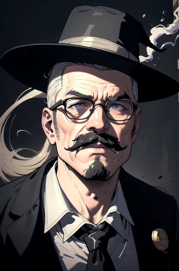 A middle-aged man,Clear facial features,Nonsense,Flat expression,Foreign officers dressed up,With sunglasses,With a pipe in your mouth,The background is a military base,MacArthur,