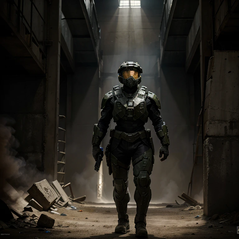 Crea una imagen que tenga que ver con Halo con la frase Shadow company