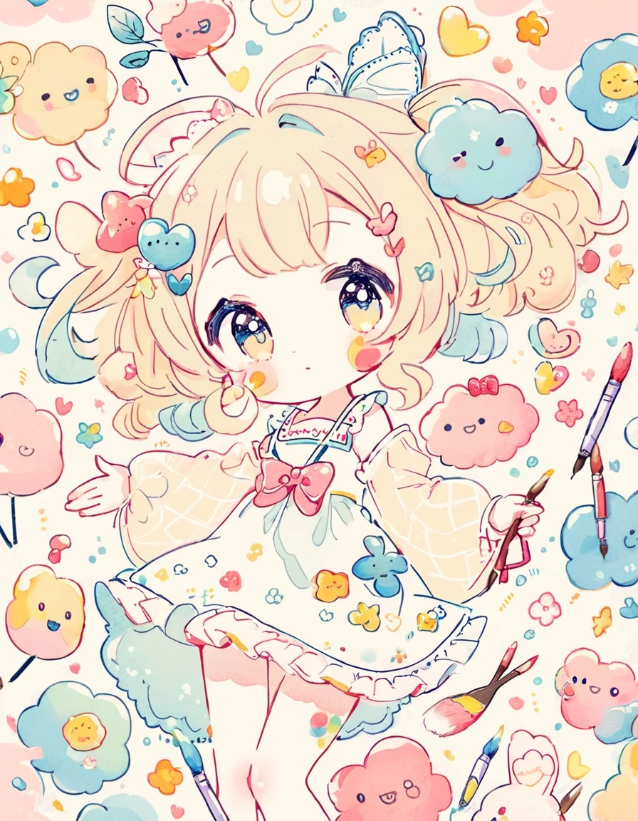 Doodle Art Style, Adorable Kawaii, The art expression of (body painting:1.3), pretty, cute, adorable, kawaii, drawing, freeform, swirling patterns, doodle art style