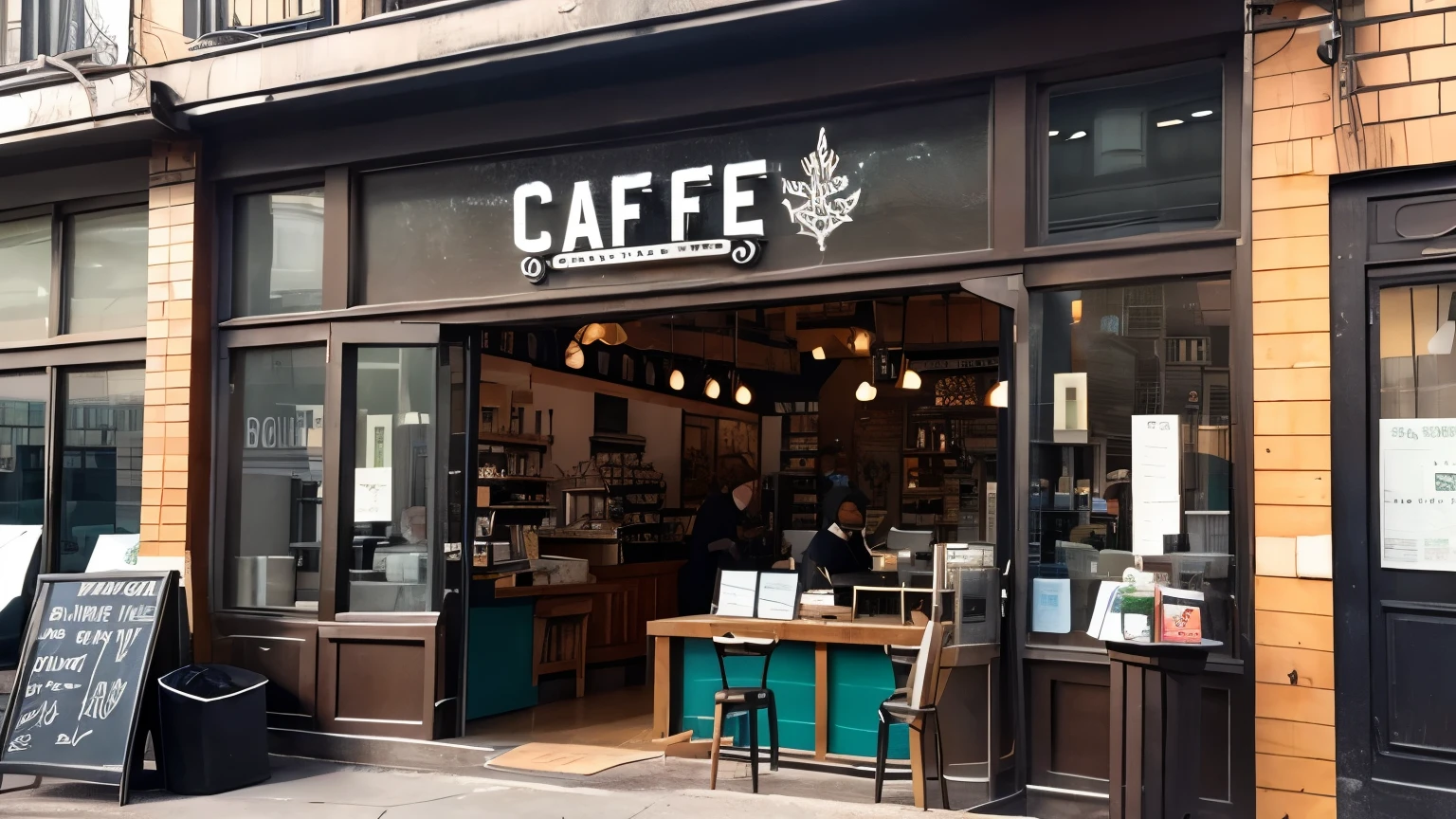 The cafe's interior is decorated with wood and lots of flowers.、Anime girl sitting at a cafe table、Anime girl kneeling and looking at coffee on the table, Beautiful anime portraits, Portrait of Rofi at a window, Beautiful Anime Girls, Portrait of Rofi, LOFI Girl, Anime Girl Portrait, Gweiz-style artwork, High-quality portraits, Attractive anime girl, Cute Anime Girl, Realistic cute girl drawing, Anime Style. 8k