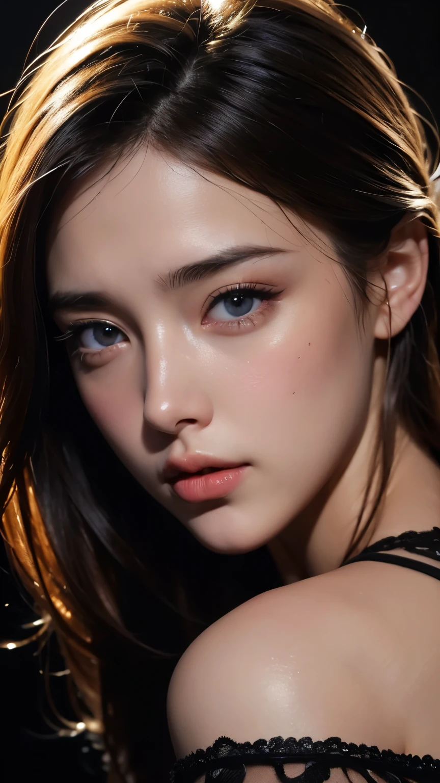 masterpiece, best quality, illustration, Super detailed, Fine details, high resolution, 8k wallpaper, Perfect dynamic composition, Beautiful and delicate eyes , Sexy face,His face was filled with ecstasy,Facial expressions during sexual desire, Looking at the audience, ((Dark background)), Mark Durmstead&#39;s style，